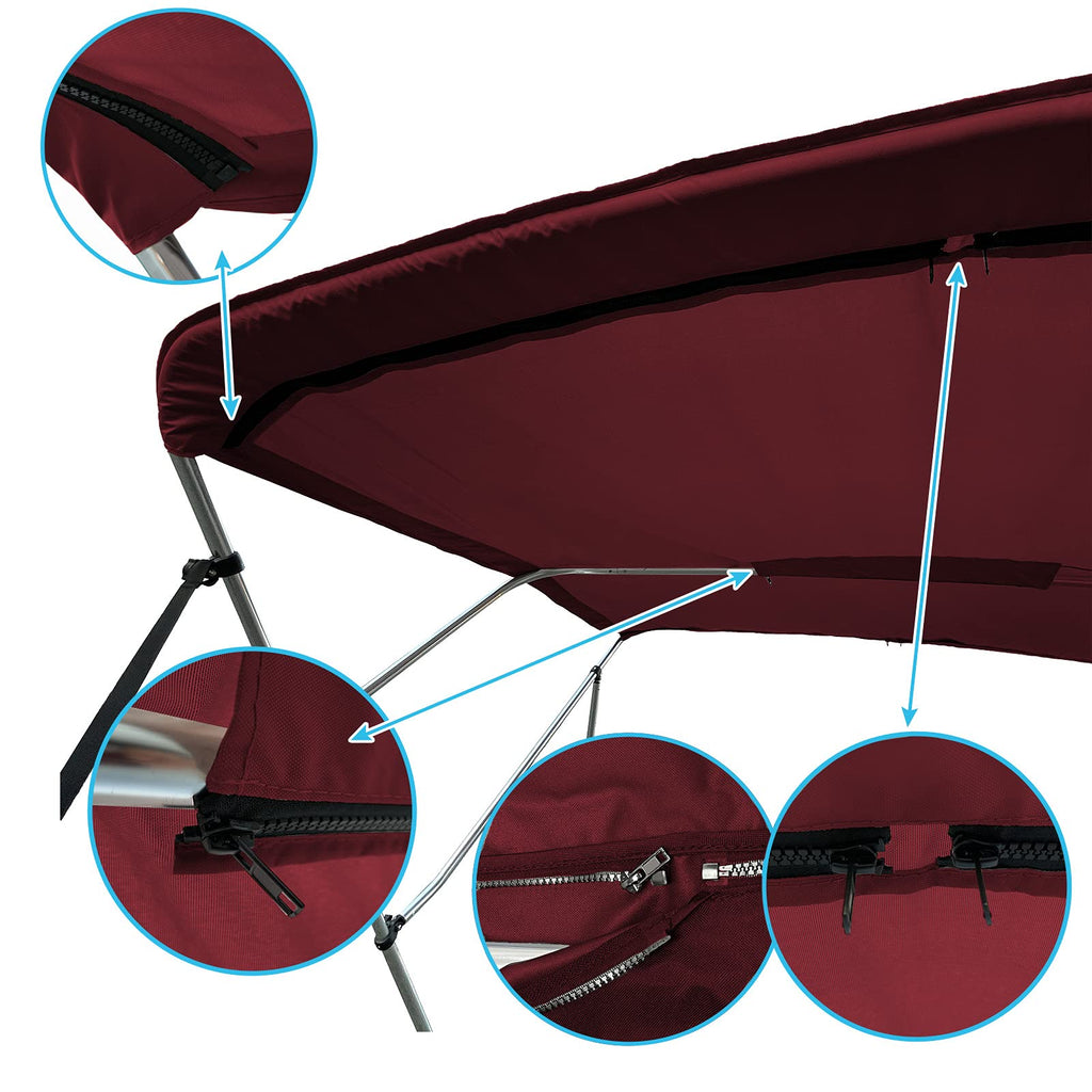 Savvycraft 4 Bow Bimini Replacement Top Canvas Cover 4 Bow 96'' L 67''-72'' W Burgundy Color