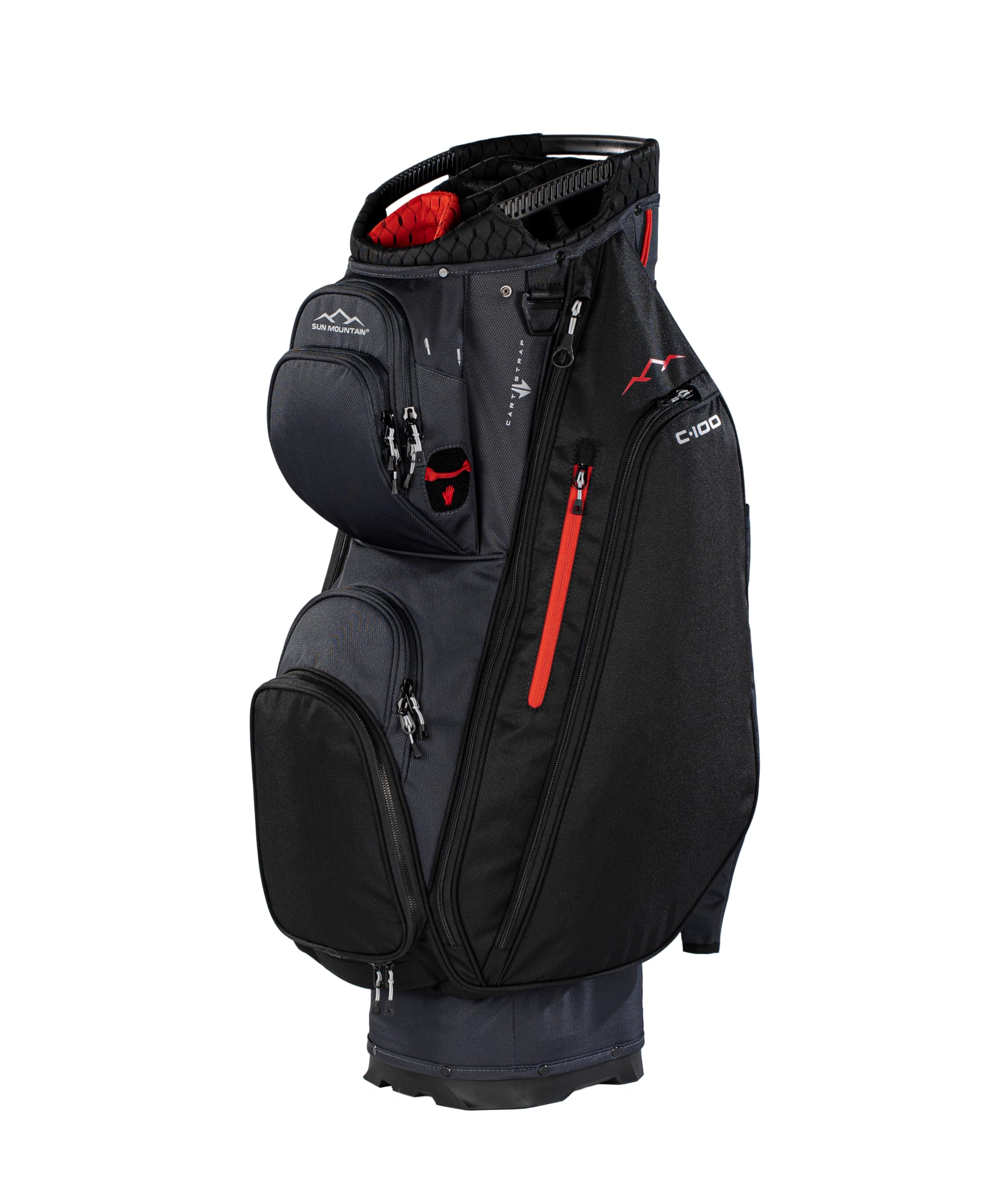 Sun Mountain Mens C100 Lightweight Cart Golf Bag, 14-Way Top, 2026 Model - Steel Black Red