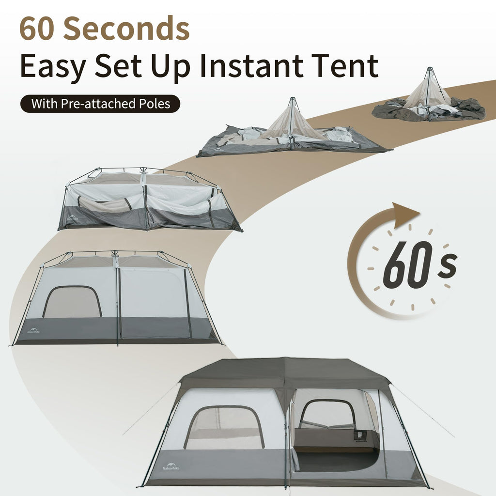 Naturehike Cape 6 Person 8 Person Camping Tent, 60S Easy Setup Instant Tent Pop Up Tent, Waterproof Large Tall 6/8 Person Tents