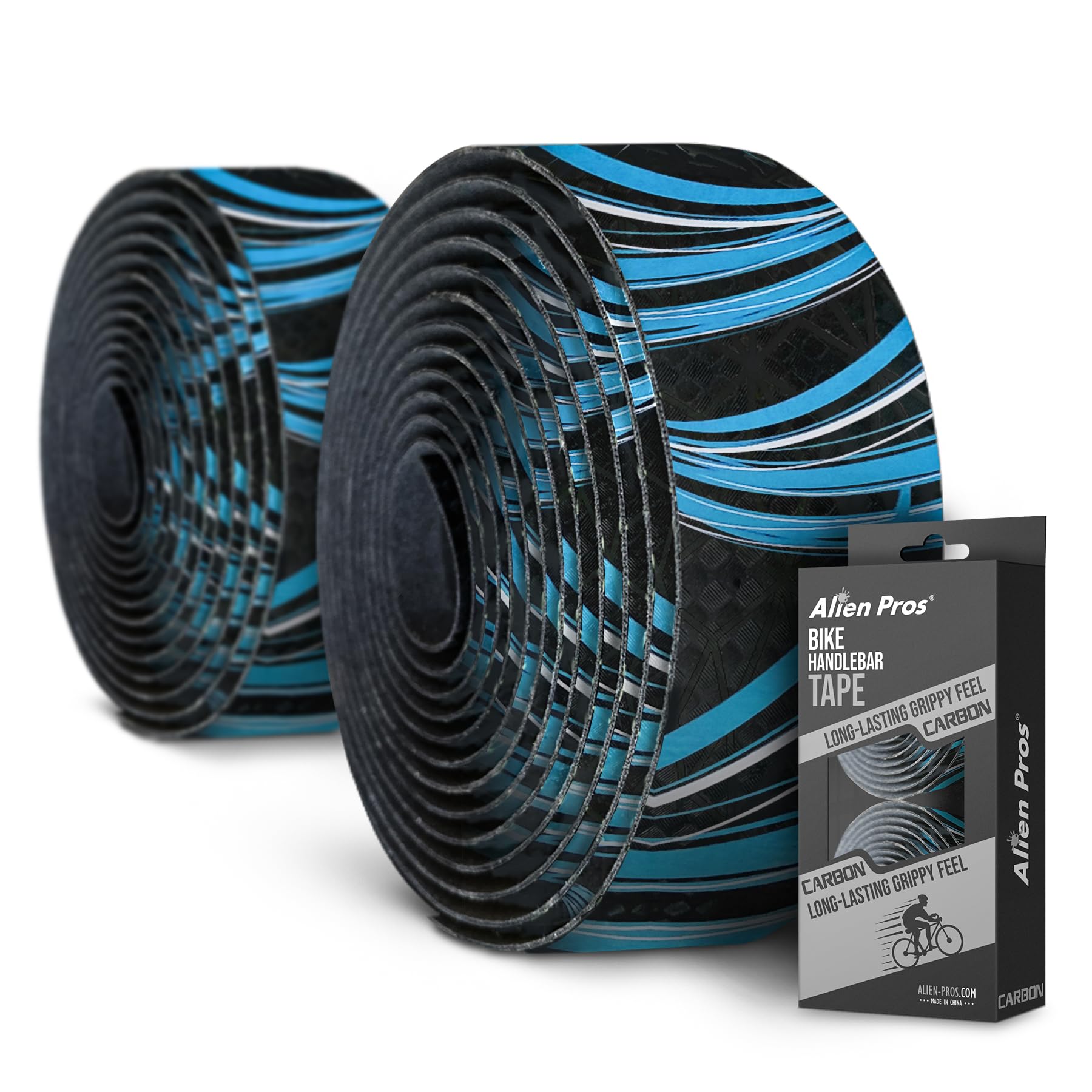 ALIEN PROS Bike Handlebar Tape Carbon Fiber (Set of 2) Black Blue - Enhance Your Bike Grip with These Bicycle Handle bar Tape - 