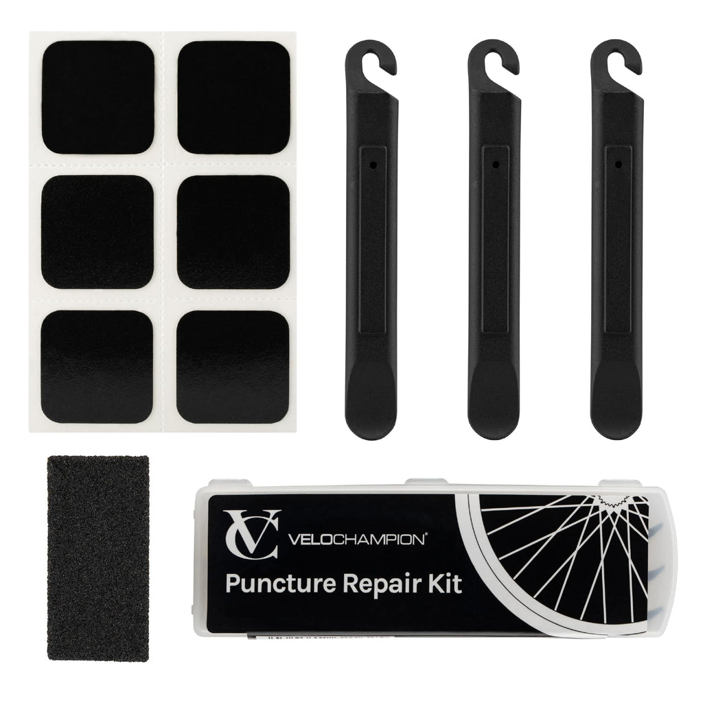 Velochampion Bike Tire Repair Kit - Pre-Glued Adhhesive Repair Patches - No Glue Needed - Quick Inner Tube Repair Kit For Mounta