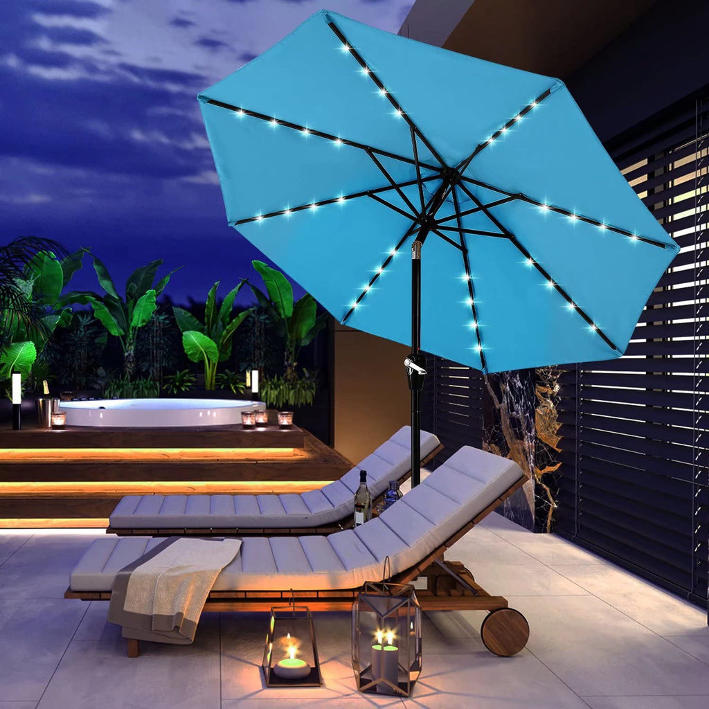 Abccanopy Durable Solar Led Patio Umbrellas With 32Led Lights 9Ft (Turquoise)