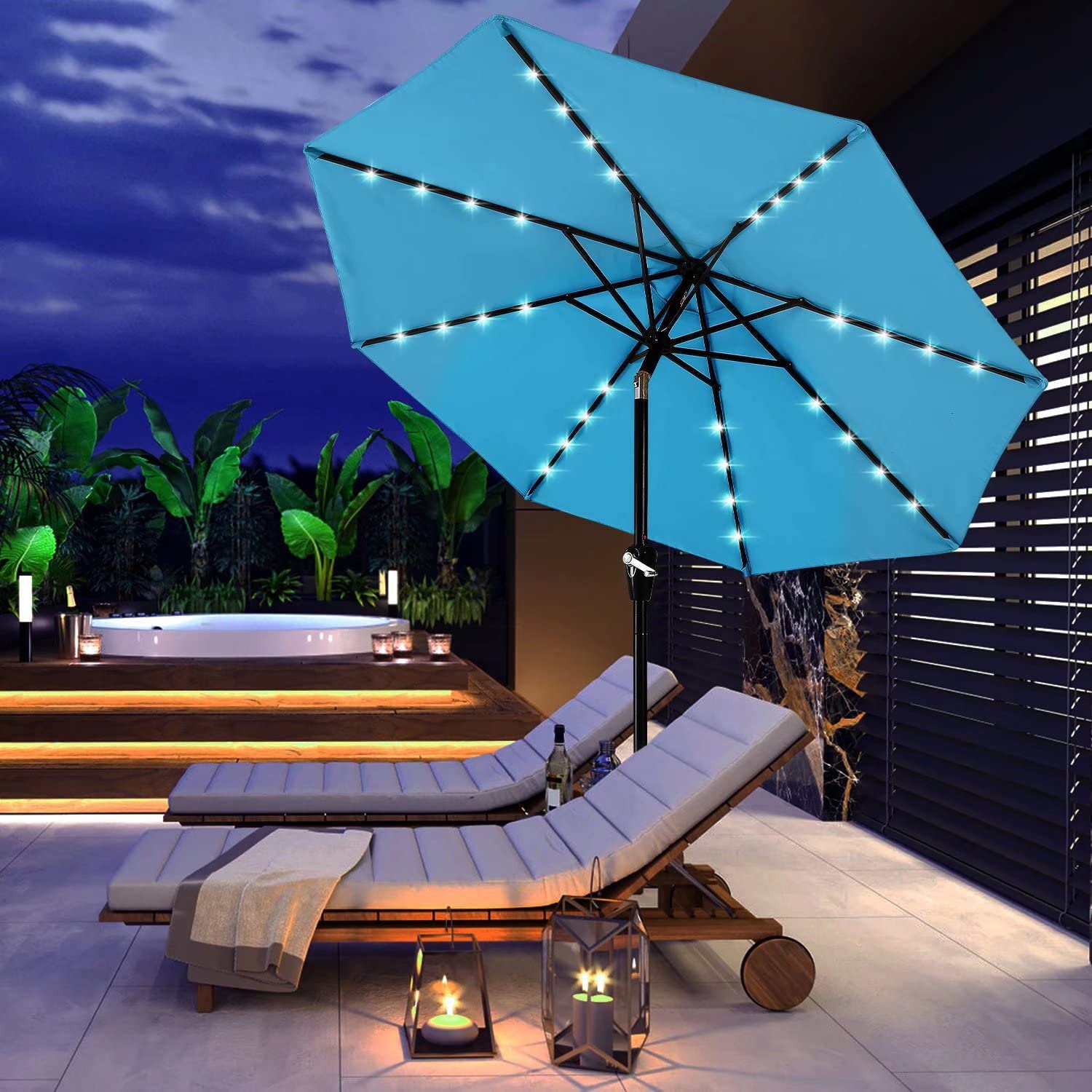 Abccanopy Durable Solar Led Patio Umbrellas With 32Led Lights 9Ft (Turquoise)