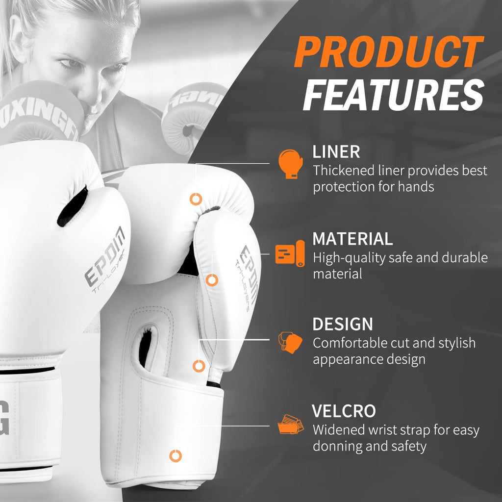 Boxing Gloves For Men And Women Suitable For Boxing Kickboxing Mixed Martial Arts Muay Thai Mma Heavy Bag Fighting Training (Whi