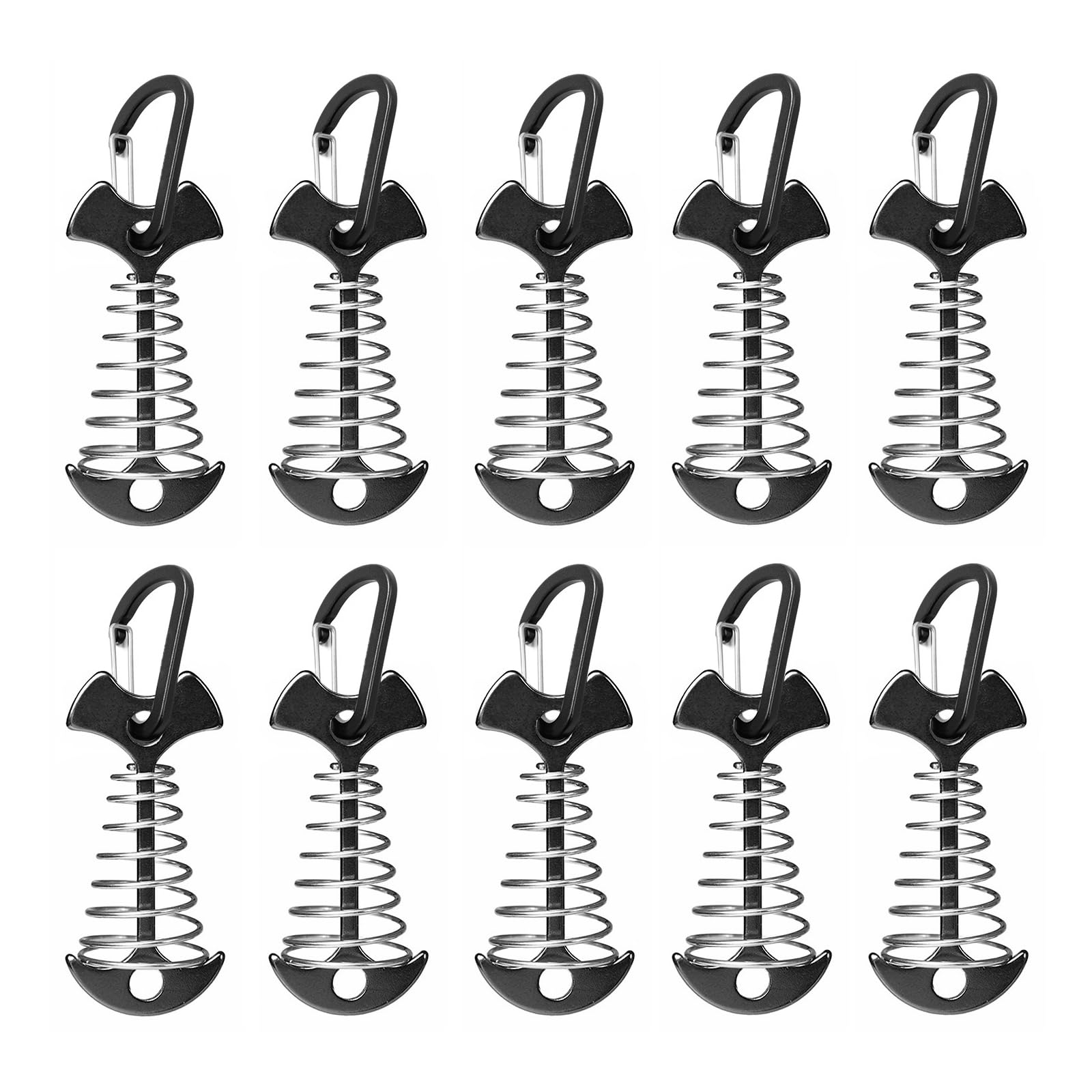 Fishbone Deck Anchor Pegs With Carabiners, Aluminium Deck Tent Stakes With Spring Buckle Aluminium Deck Windproof Tent Stakes Fo