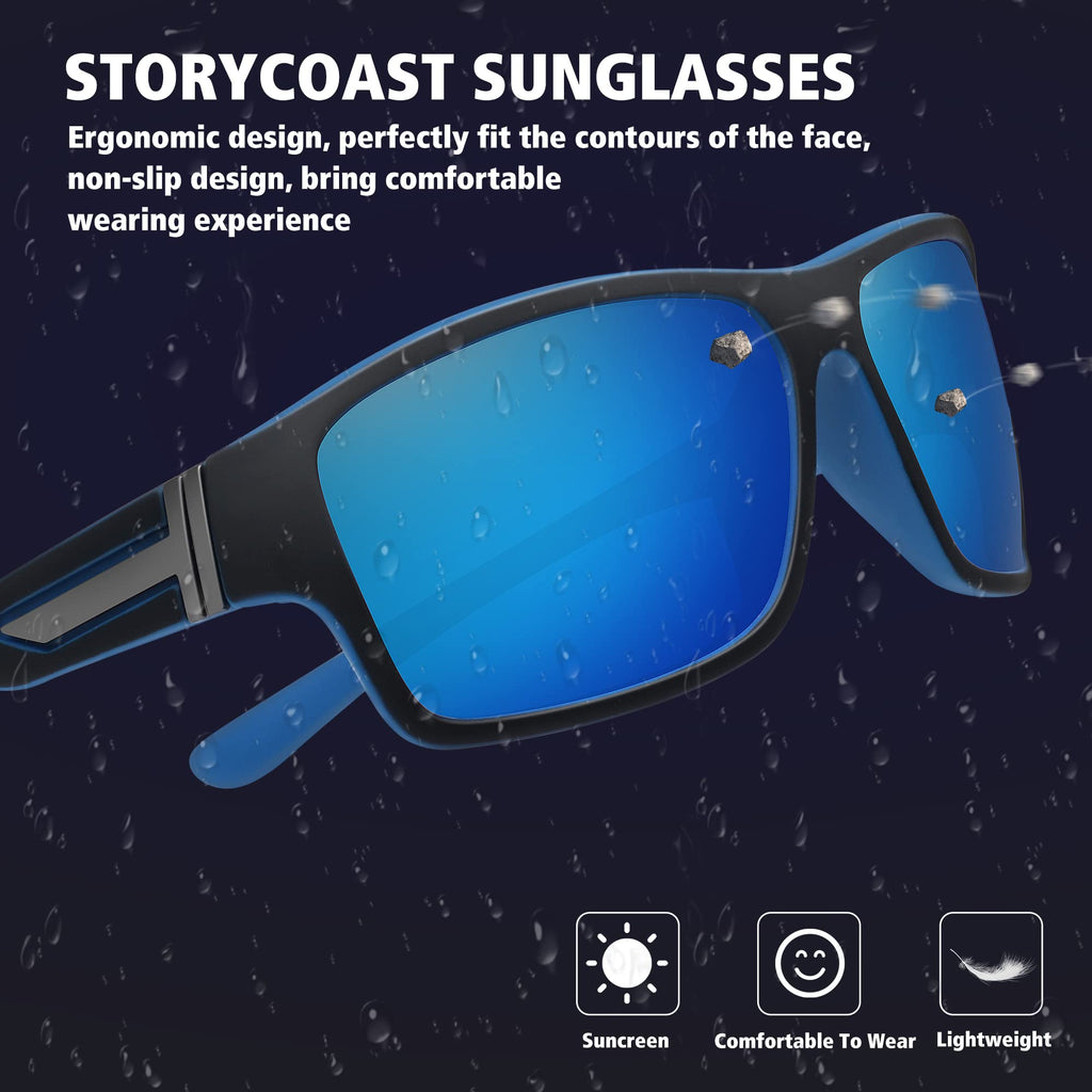Storycoast Polarized Sports Sunglasses For Men Women Unbreakable Frame Cycling Fishing Driving 3Pack-Black+Blue+Green