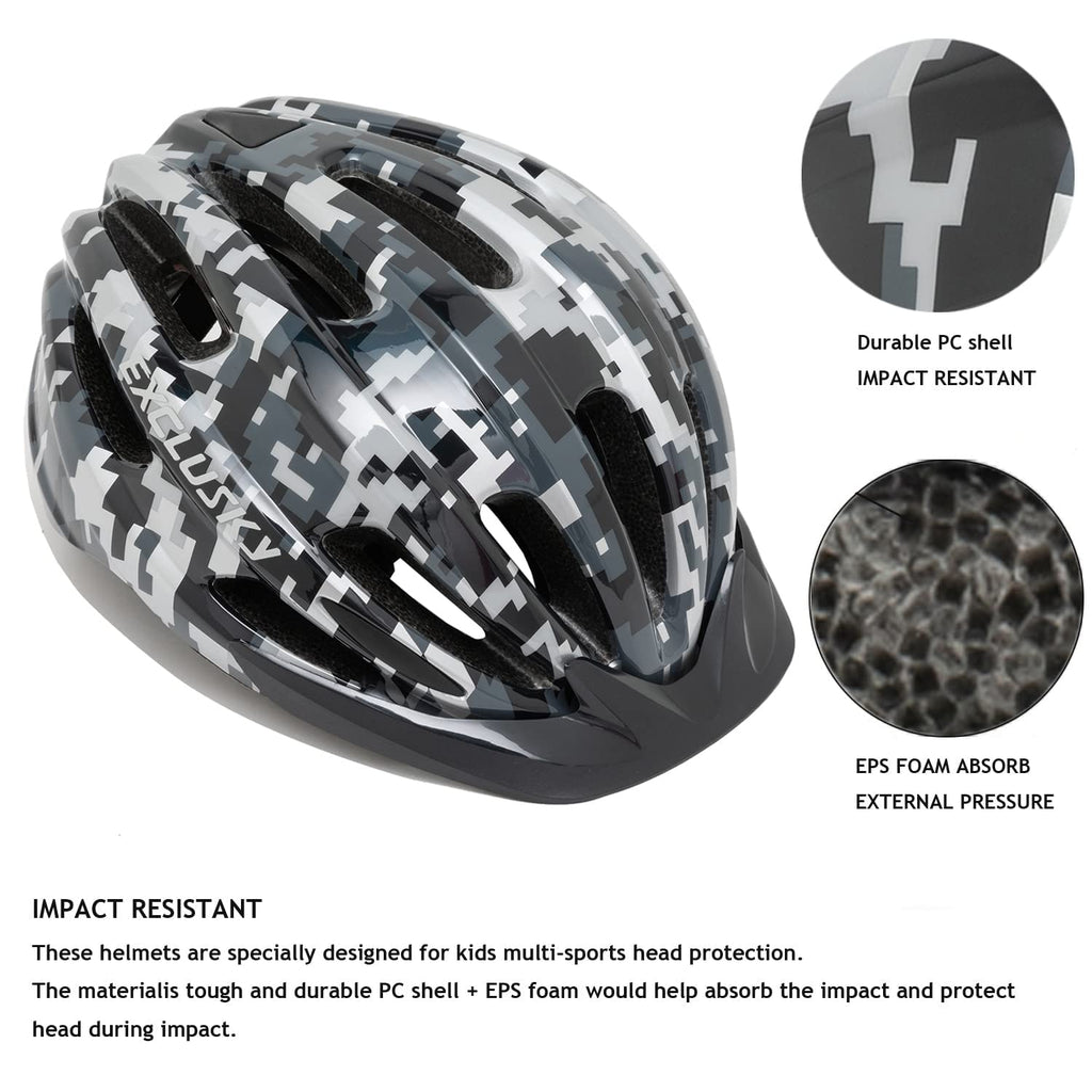 Exclusky Kids Bike Helmet with LED Light - Adjustable Multi-Sport Youth Helmet for Boys & Girls, Ages 5-12, Fits 50-57cm, Cyclin