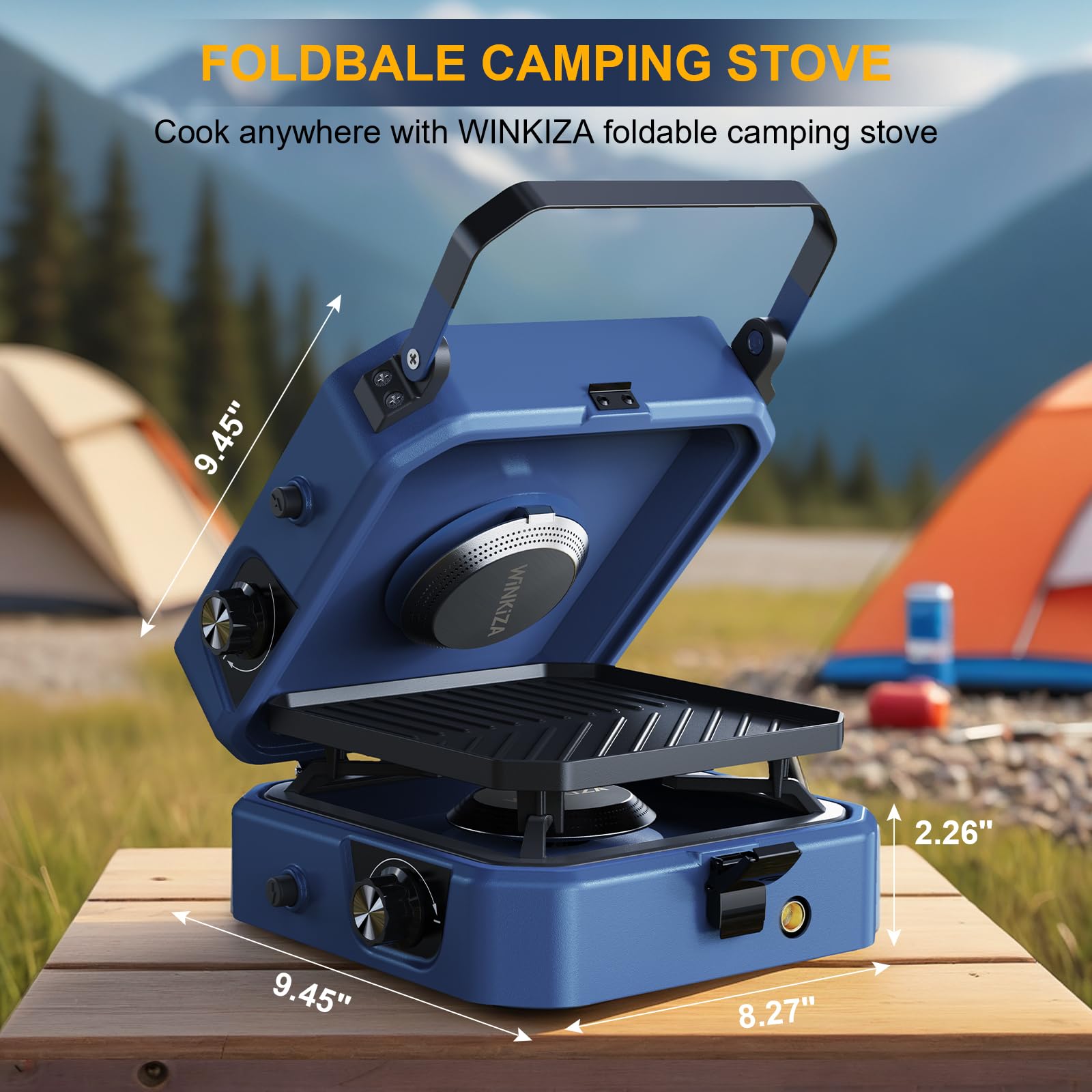 Upgraded Winkiza 2 Burner Propane Camping Stove With Grill, Foldable Camp Stove With 16,000 Btu, Two Adjustable Burners With Pie