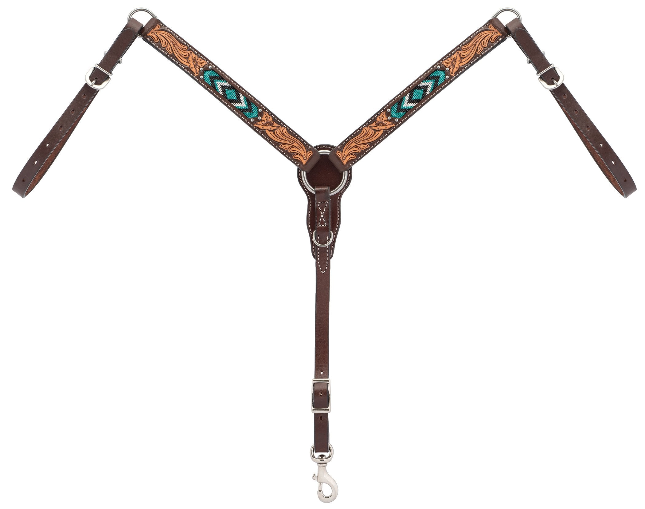 Turquoise Cross Turquoise Beaded Pony Breast Collar, Dark Oil, 1.25