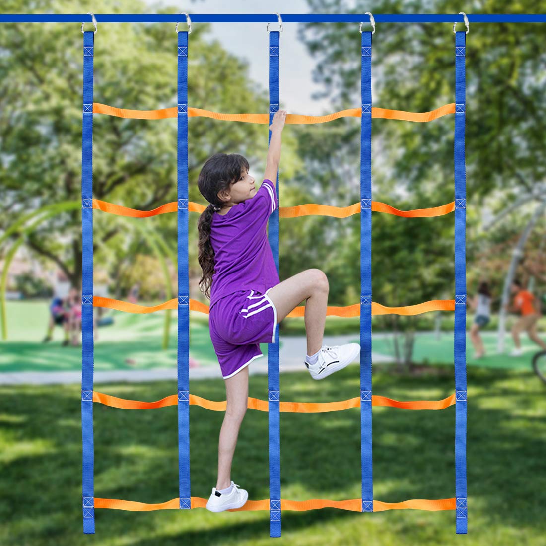 Climbing Net For Kids Outdoor, Portable Ninja Cargo Net Rope Ladder Monkey Bars For Ninja Slackline, Jungle Gyms, Swing Set, Nin