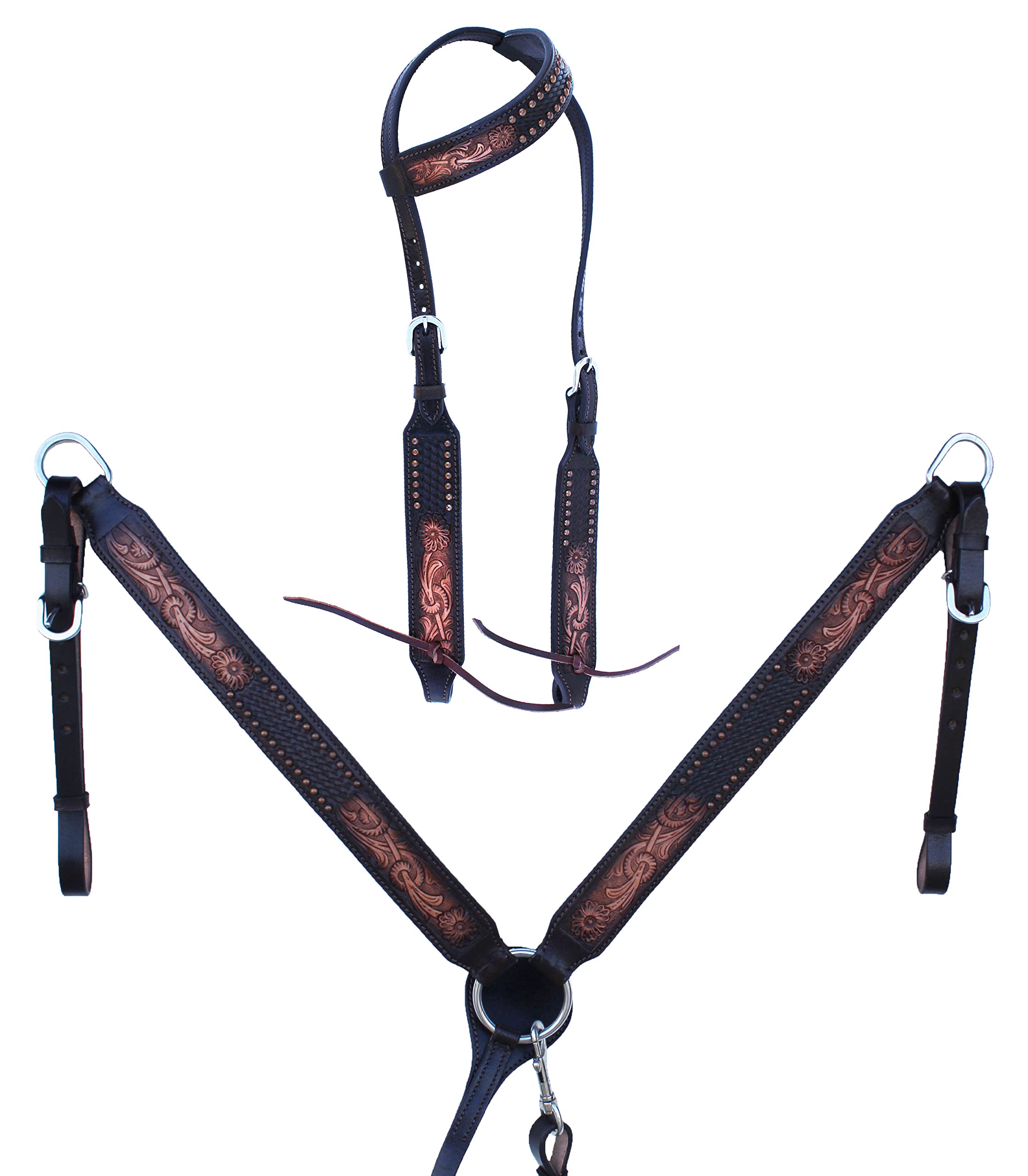 Challenger Horse Western Tooled Leather Headstall Bridle Breast Collar Set 78Fk20A