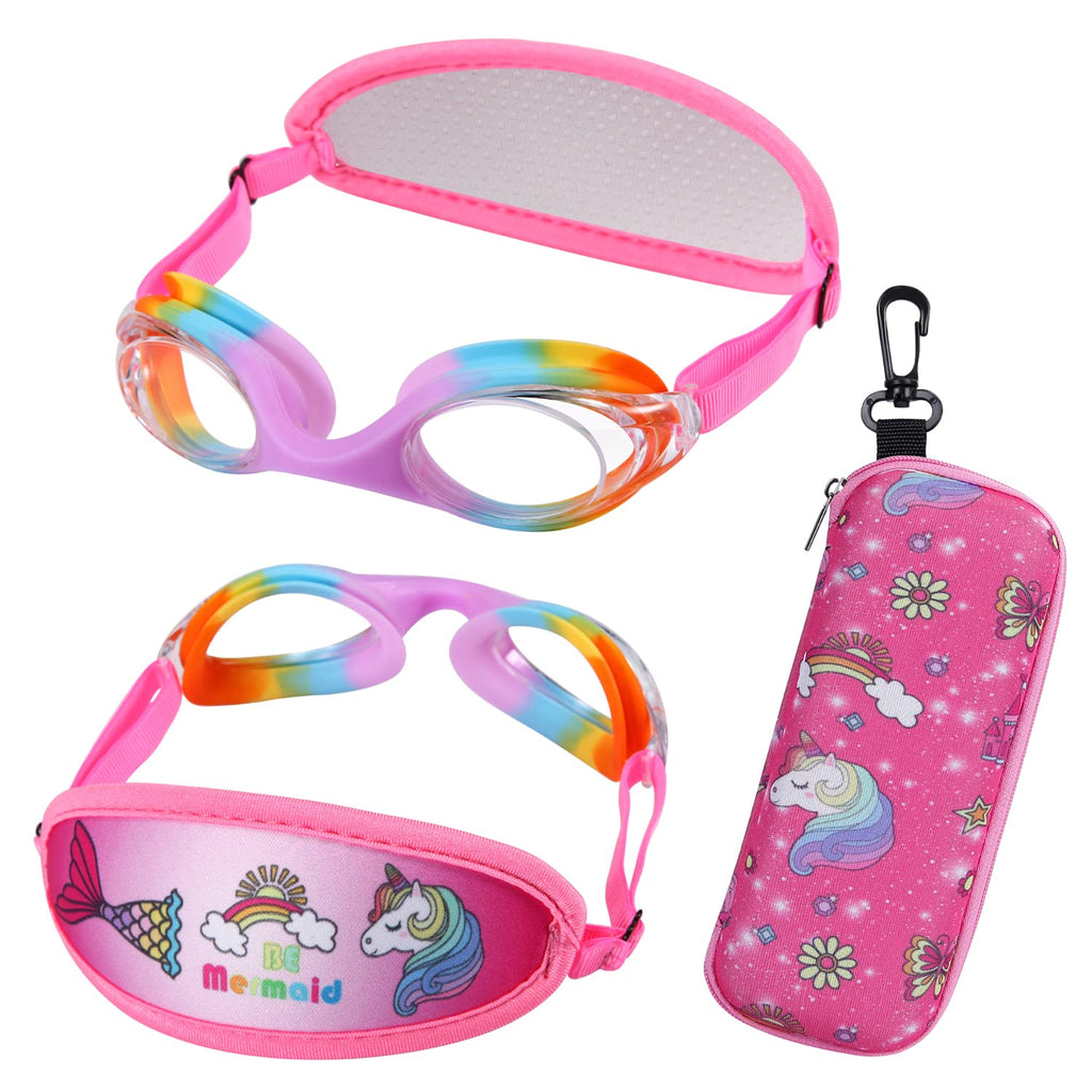 Hydrocomfy Kids Goggles Age 3-8, Toddler Goggles Fabric Strap, Rainbow Mermaid Unicorn Swimming Goggles For Childrens/Youth