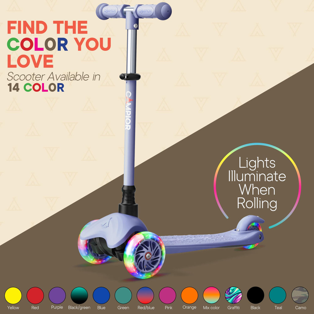 Gray Mini 3 Wheel Scooter for Kids - Lean-to-Steer Kick Scooter with LED Light-Up Wheels, Adjustable Handlebar, Wide Anti-Slip D