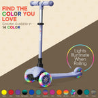 Gray Mini 3 Wheel Scooter for Kids - Lean-to-Steer Kick Scooter with LED Light-Up Wheels, Adjustable Handlebar, Wide Anti-Slip D