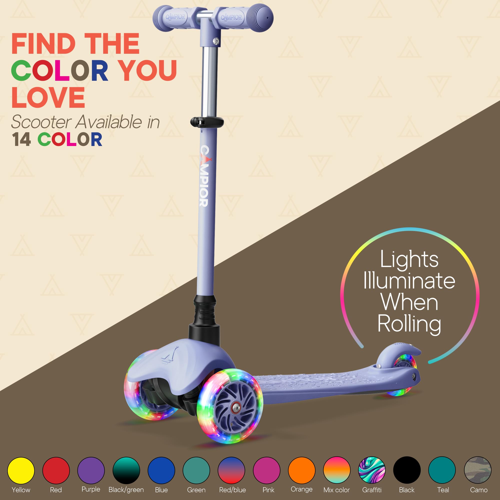Gray Mini 3 Wheel Scooter for Kids - Lean-to-Steer Kick Scooter with LED Light-Up Wheels, Adjustable Handlebar, Wide Anti-Slip D