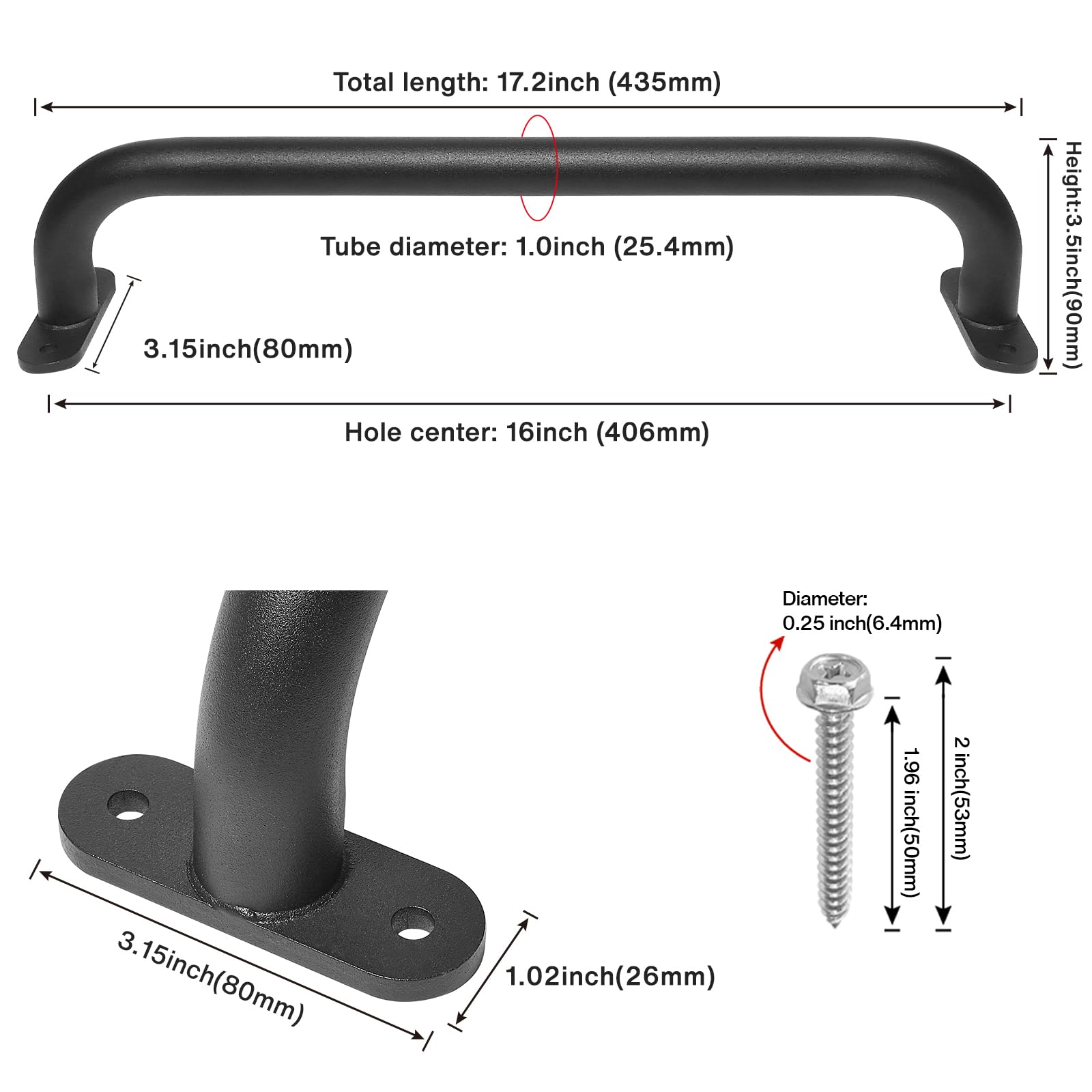 Purife 17 Inch Black Playground Accessories Handles Metal Pack Of 6- Playset Handles, Swing Sets Attachment Grab Bars, Kids Hand