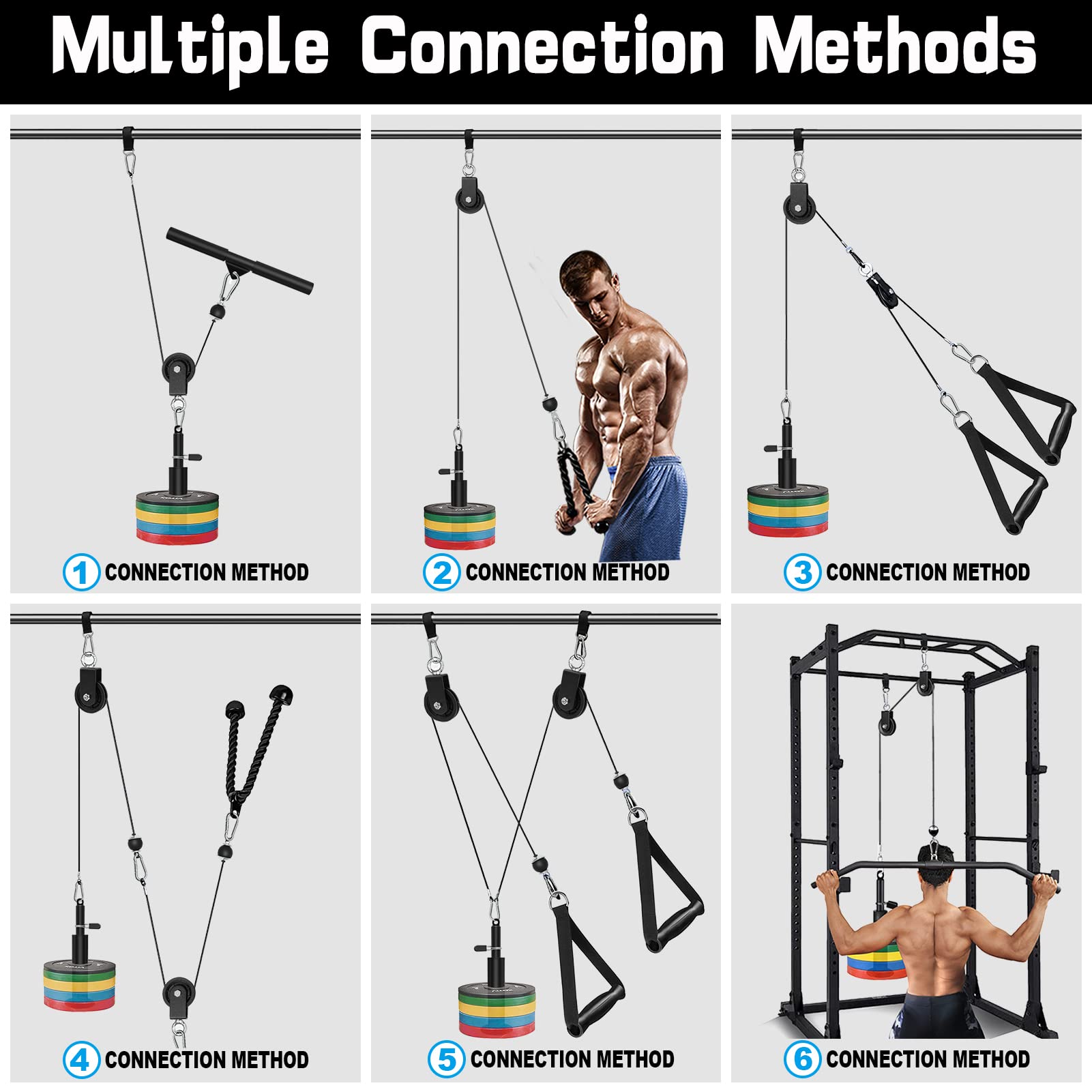 Sertt Weight Cable Pulley System Gym, Upgraded Cable Pulley Attachments For Gym Lat Pull Down, Biceps Curl, Tricep, Arm Workouts