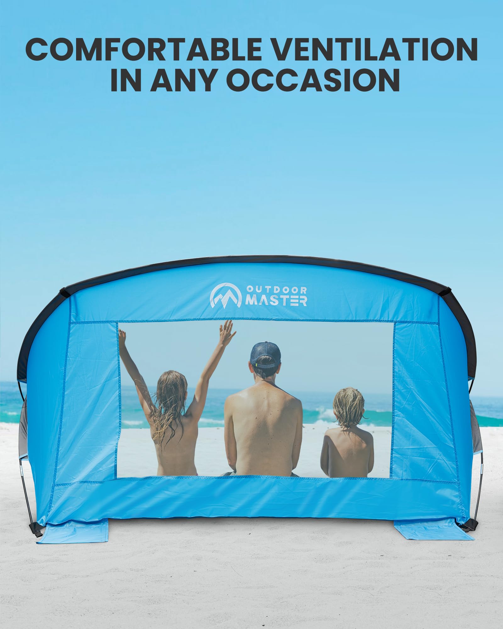Outdoormaster Beach Tent For 3-4 Person - Easy Setup And Portable Beach Shade Sun Shelter Canopy With Upf 50+ Uv Protection Remo