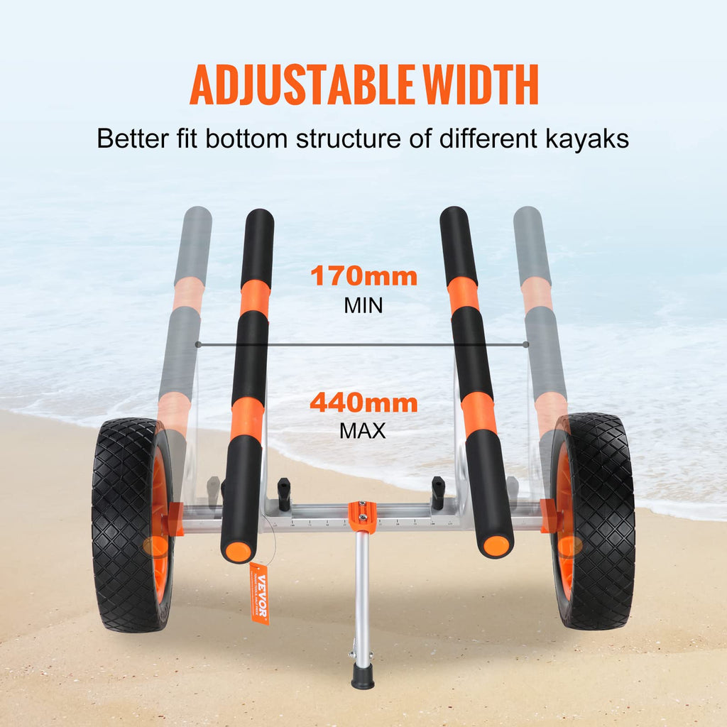 Vevor Heavy Duty Kayak Cart, Foldable Canoe Trolley Cart With 12'' Tires, Adjustable Width 6.69''-17.32'',350 Lb Weight Capacity