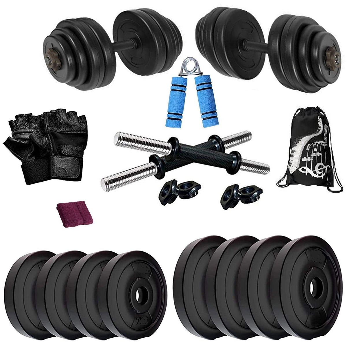 Bodyfit Fitness Leather Home Gym Kit Adjustable Dumbbell Set, Multicolour, 30Kg