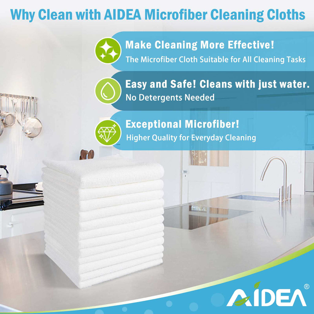 Aidea Microfiber Cleaning Cloths White-50Pk, Strong Water Absorption, Lint-Free, Scratch-Free, Streak-Free, Dish Towels White (1