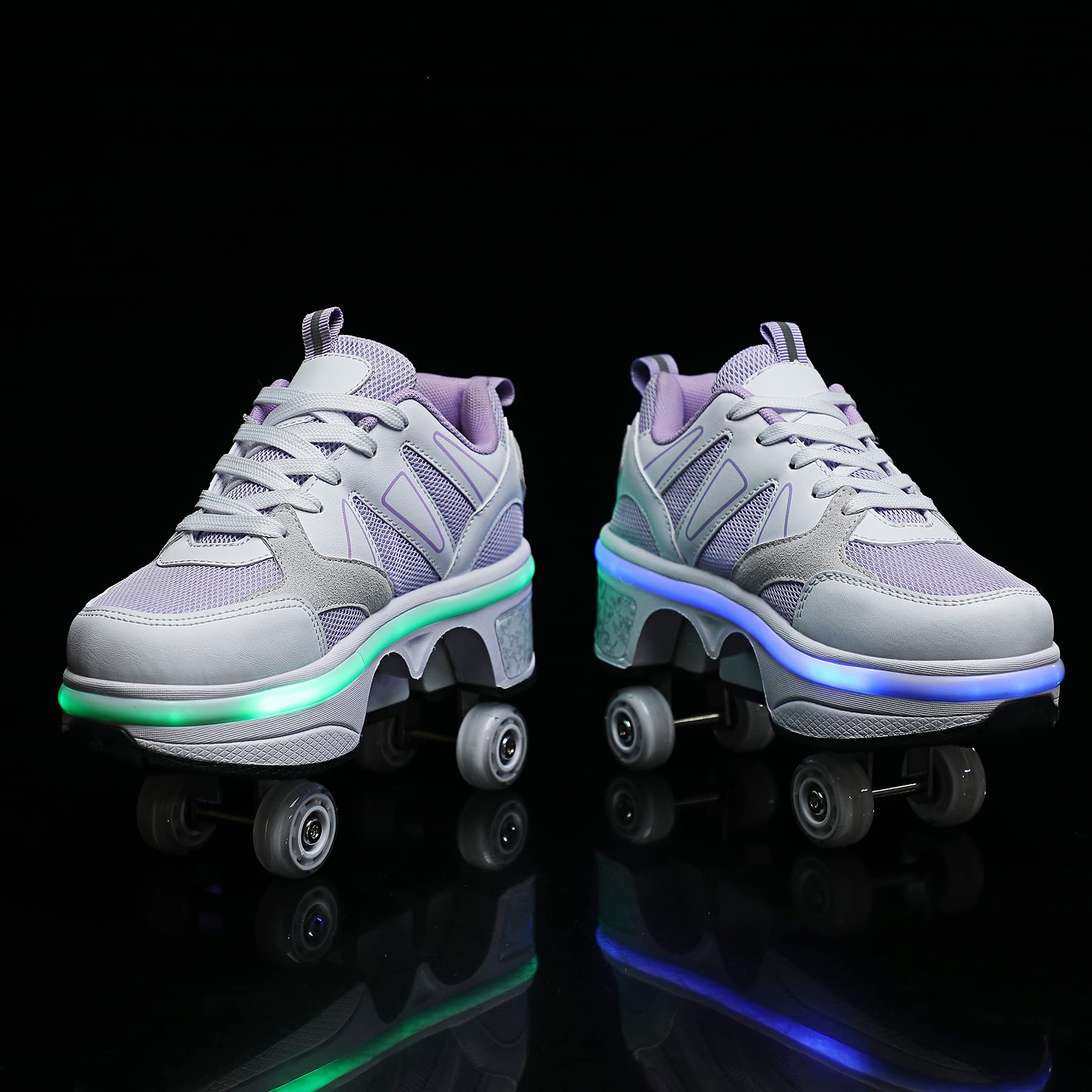 Kofuboke Led Women Deformation Roller Skate Shoes ,Double-Row Walking Shoes With Invisible Wheels (Purple, 7)