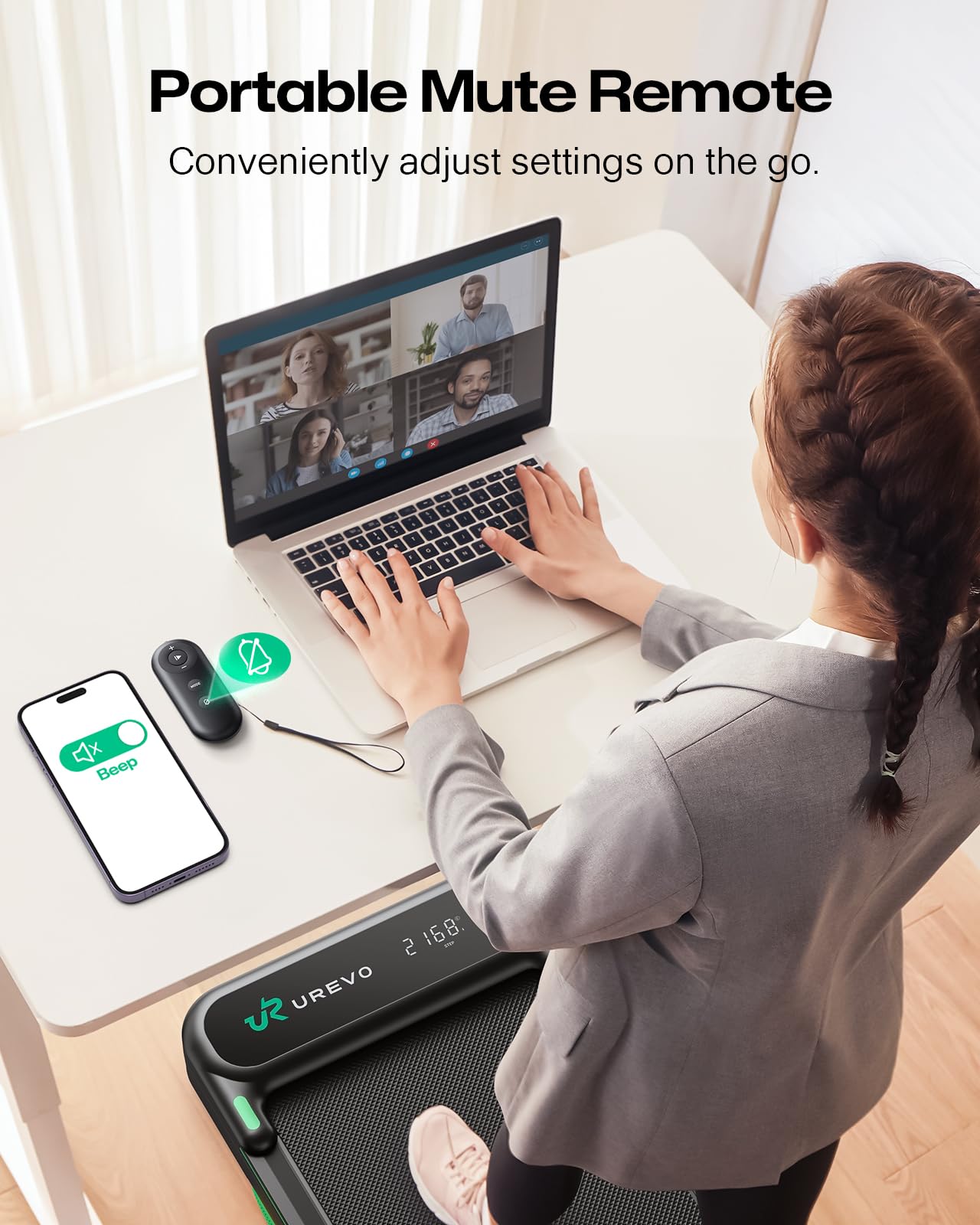 UREVO Strol 2E Smart 2-in-1 Folding Treadmill, Compact Walking Pad with Safety Handle, Plug and Play, Dual LED Display, Workout