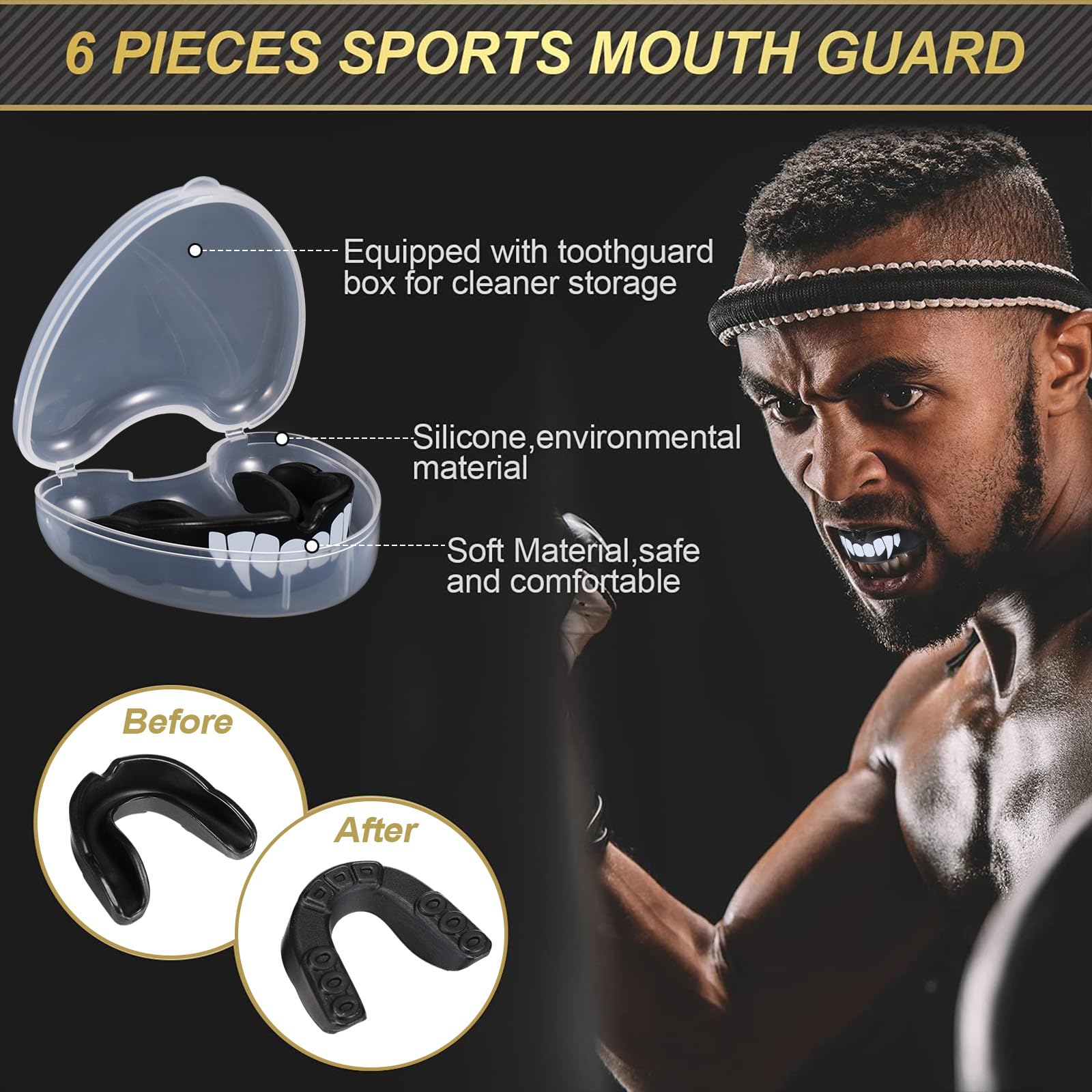 Bbto 6 Pieces Sports Mouth Guard For Kids, Athletic Mouthguard For Boxing Football Hockey Karate Basketball(Classic Color, Styli