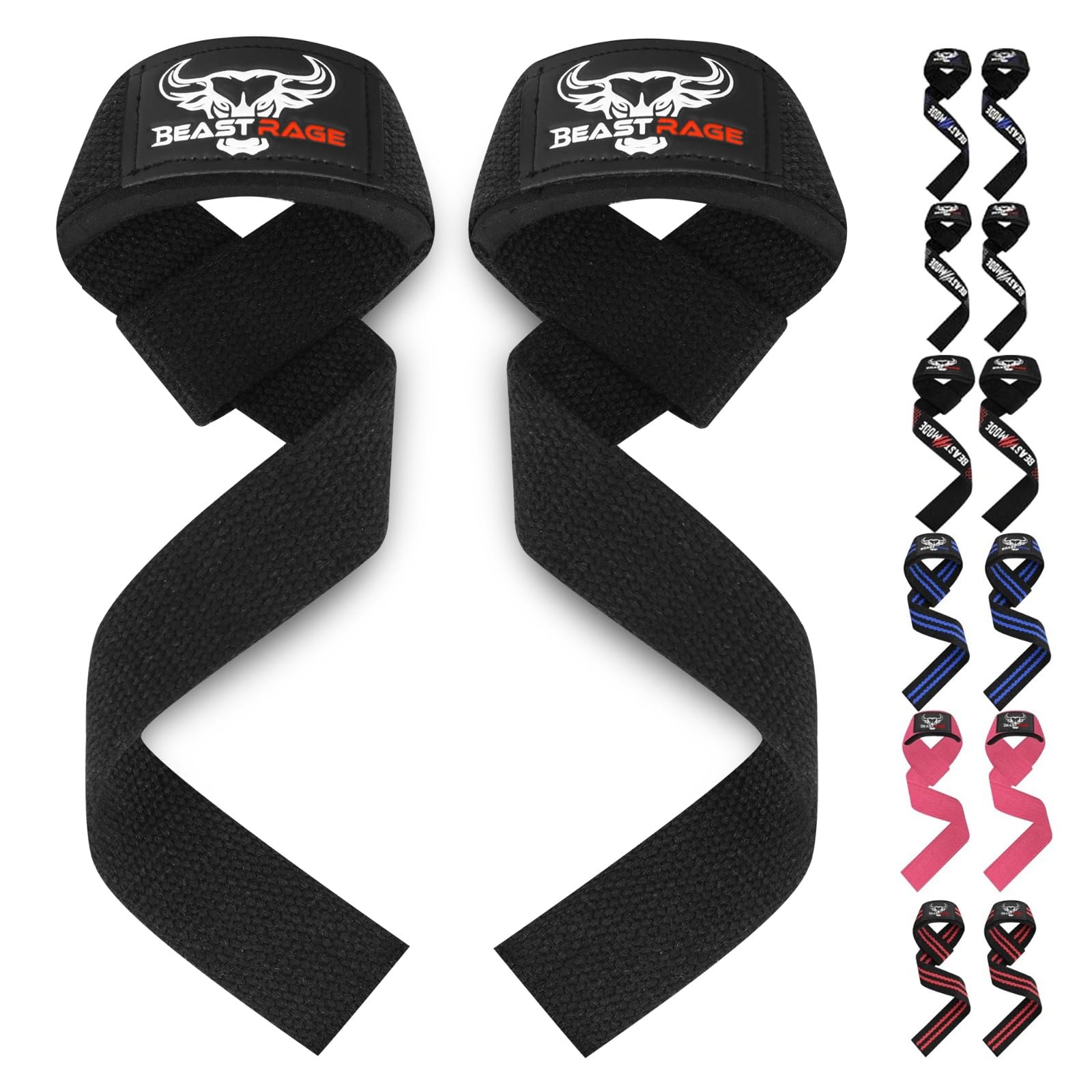 Beast Rage Lifting Straps For Weightlifting, Weight Lifting Straps Gym Power Workouts Lifting Wrist Straps Padded Cotton Men Wom