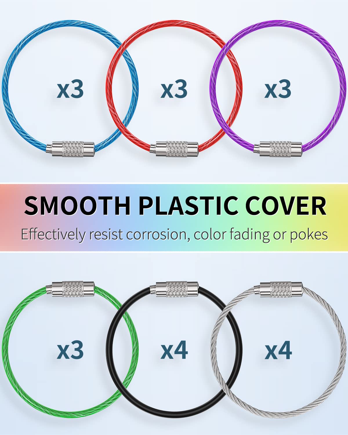 Uniclife 4 Inch Wire Keychain Cable In 6 Assorted Colors Large Stainless Steel Key Ring Loop Holder For Outdoor Hiking Heavy Dut