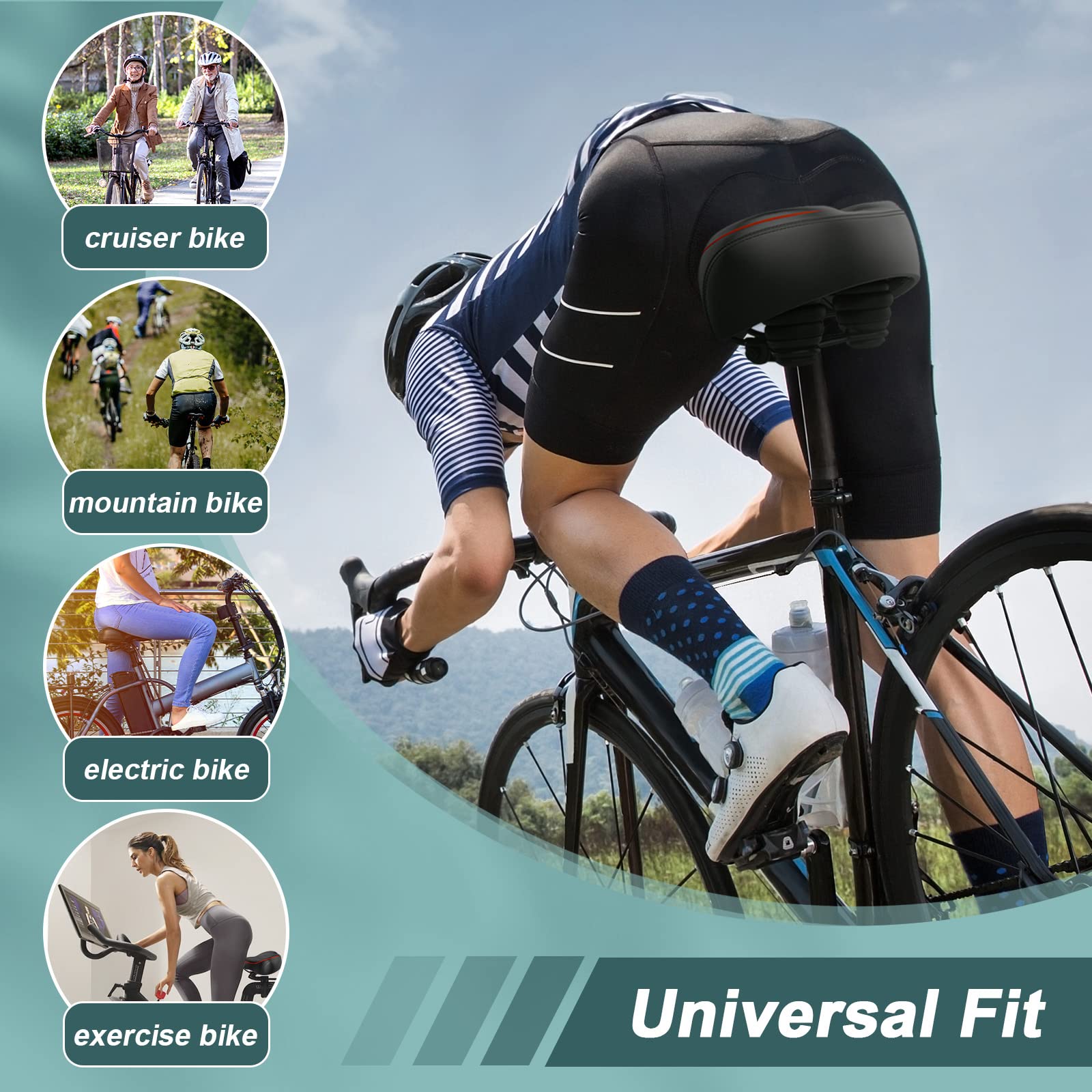 Xmifer Oversized Bike Seat - Comfortable Bicycle Saddle, Middle Groove Design, 2.95'' Thick Memory Foam, Universal Fit Indoor Ou