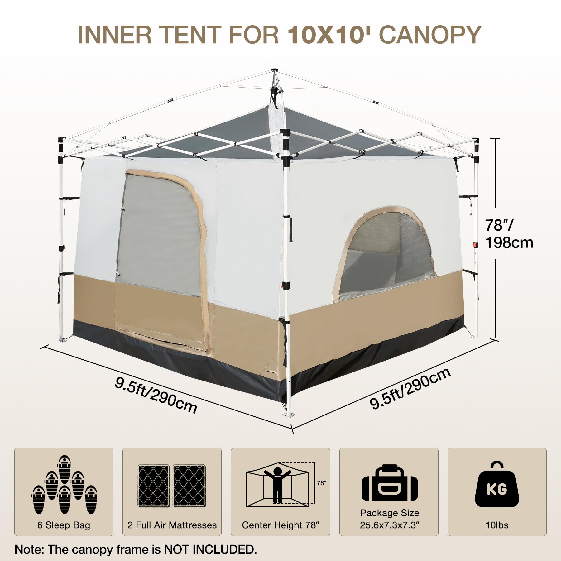 Redcamp Canopy Camping Tent For Pop Up Canopy Tent, Inner Tent With Mesh Window, Converts Straight Leg 10'X10' Or 10'X20' Canopy