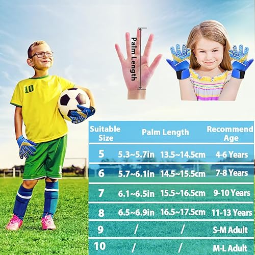 Jalunth Soccer Goalkeeper Goalie Gloves Kids Youth Goal Keeper Field Player Glove Boys Girls Ages 7-8 Years Old Anti-Slip Latex