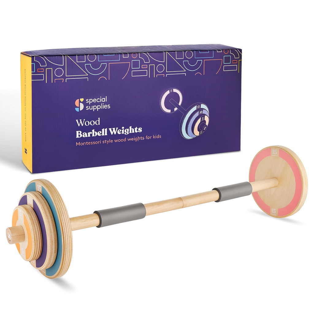 Special Supplies Kids Wooden Play Workout Weights - Adjustable Barbell Weight For Home Gym Equipment, Perfect Exercise Workout S