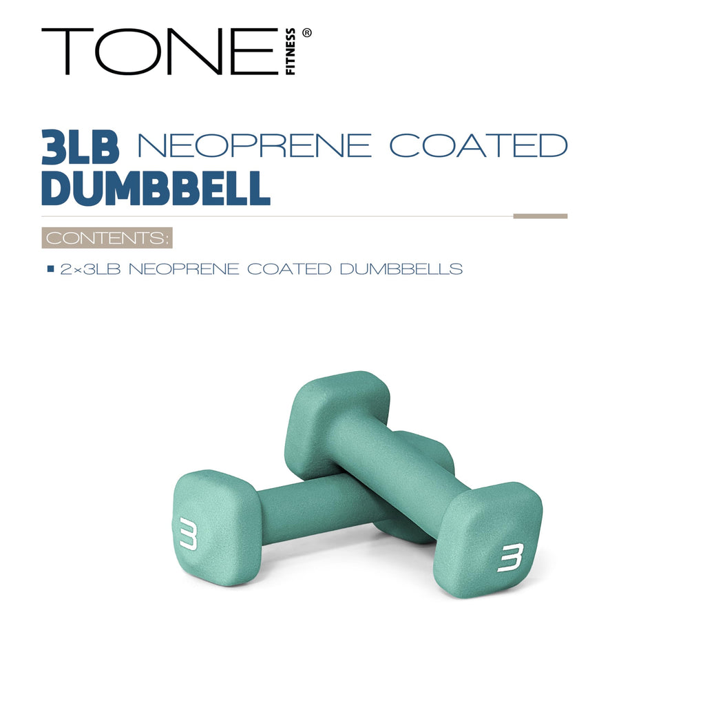 Tone Fitness 3 lb Neoprene Dumbbell Pair for Home Workouts - Non-Slip Design - Teal