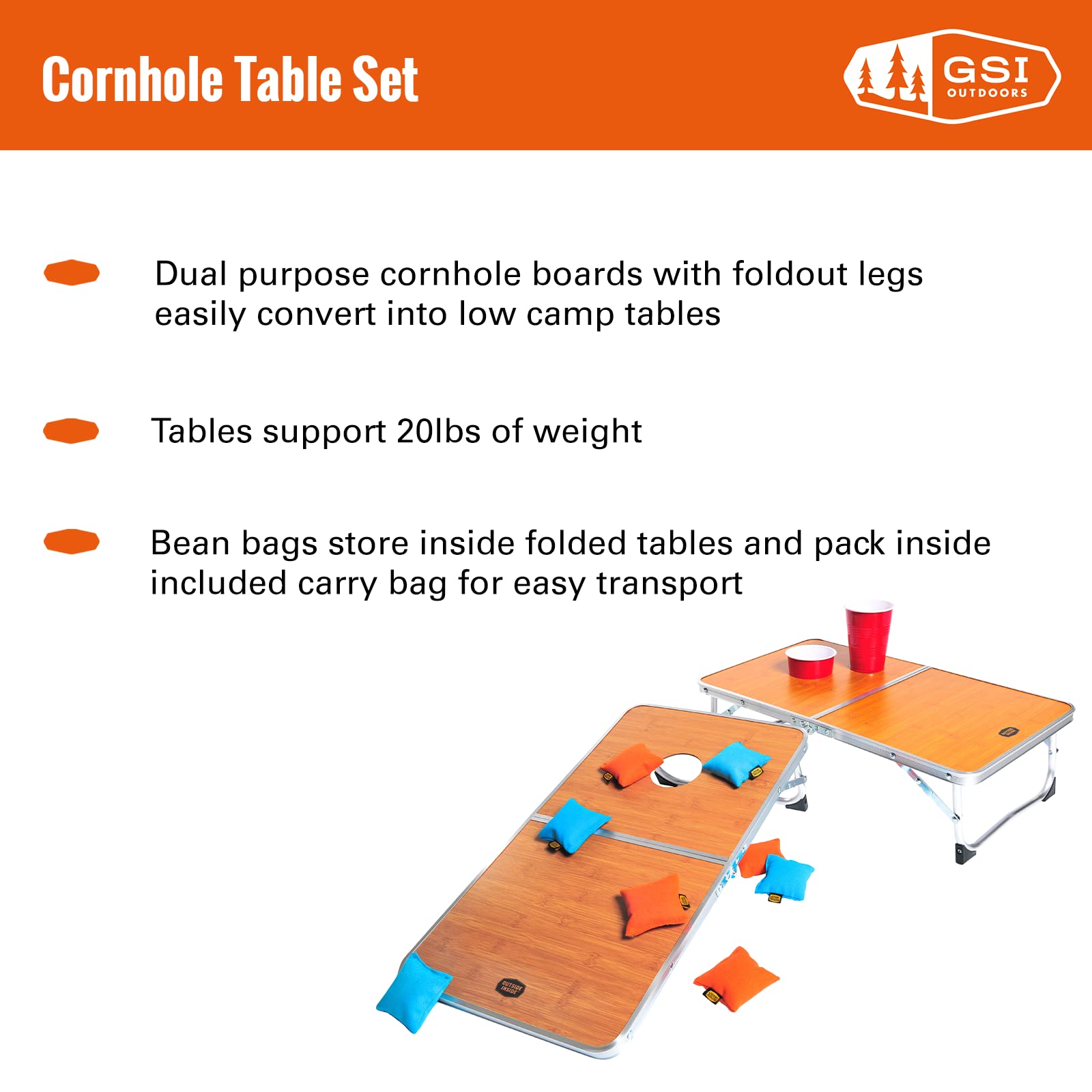 Gsi Outdoors, Cornhole Table Set, Convertible 2-In-1 Table & Cornhole Set For Camping, Travel, Backyard, Picnics, Tailgating, Mu