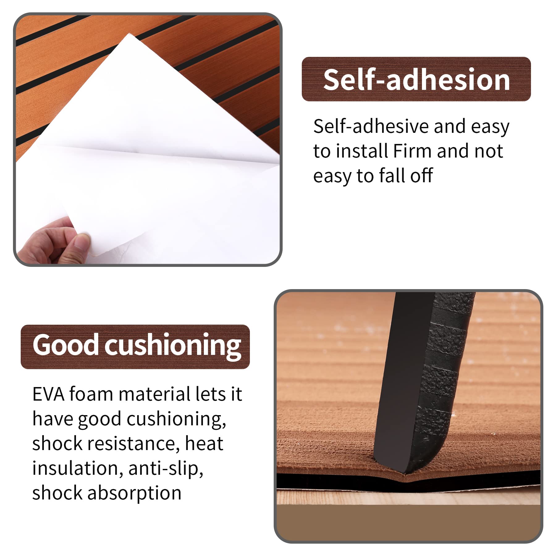 Zeeos Eva Foam Teak Decking Floor Sheet,Non-Skid-Self-Adhesive Flooring Synthetic Deck Marine Yacht Rv Boat Flooring Mats,Teak W