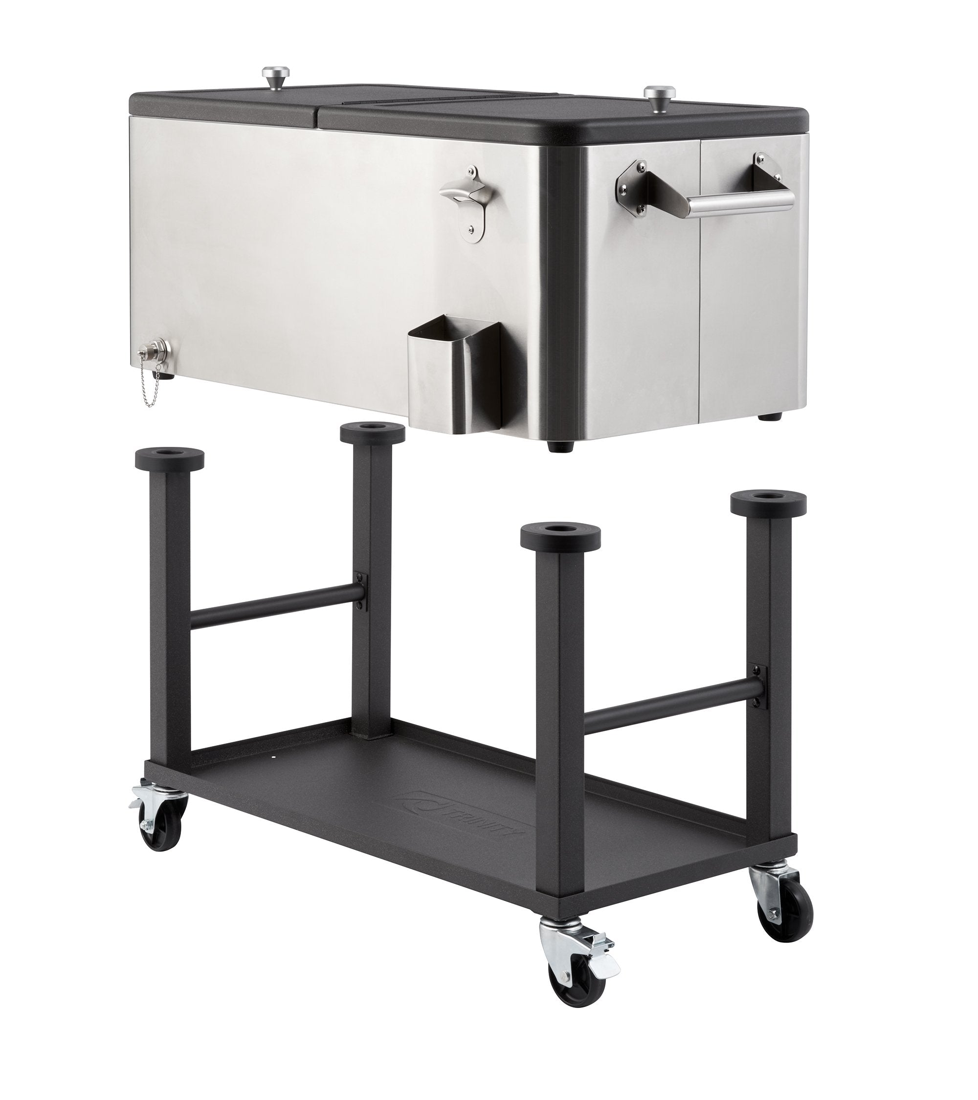 Trinity Stainless Steel Beverage Cooler And Ice Chest With Wheels And Built-In Bottle Opener, Rolling Cart With Shelf For Patio,