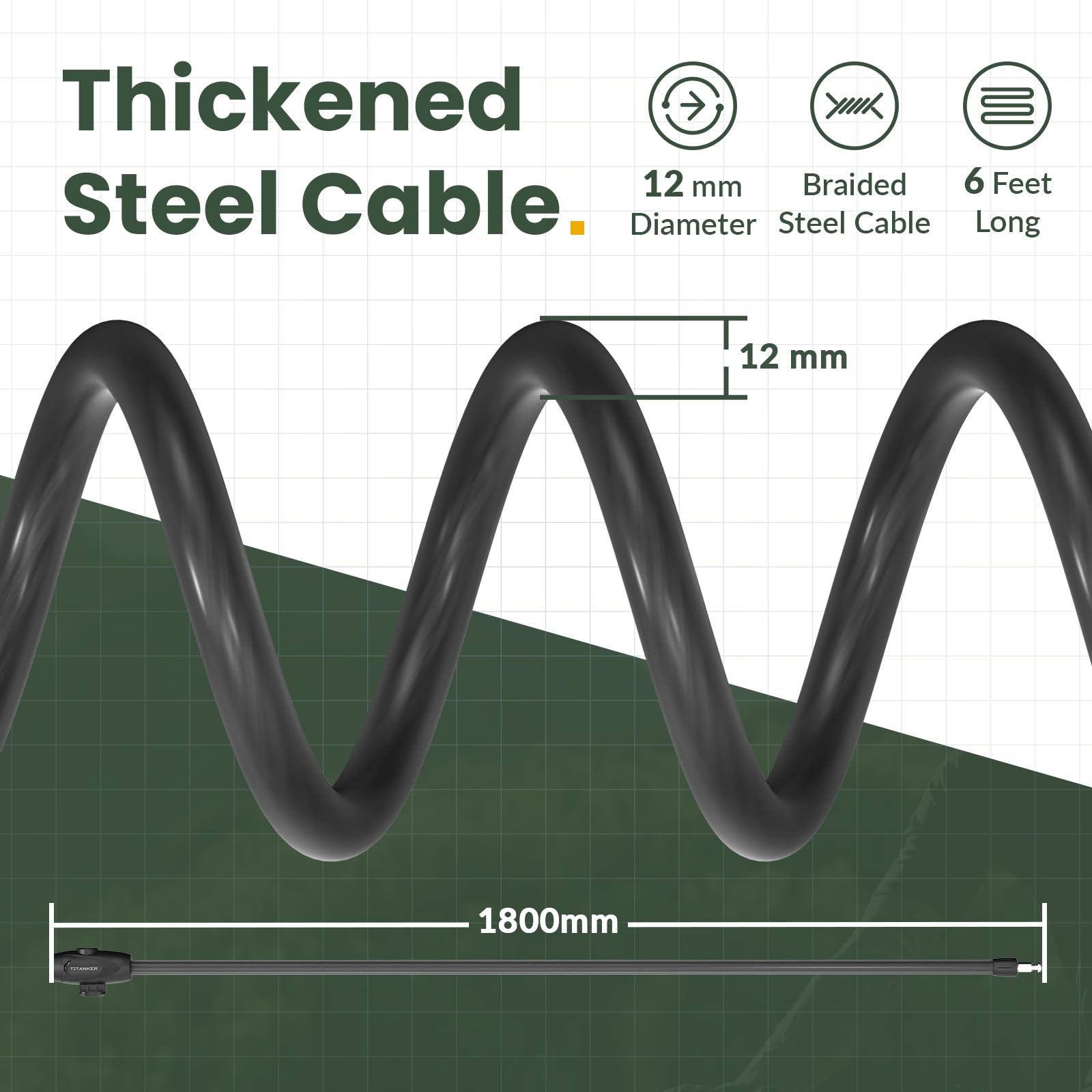 Titanker Bike Locks With Keys, Bike Lock Cable 6 Feet Coiled Secure Bike Cable Lock With Mounting Bracket, 1/2 Inch Diameter
