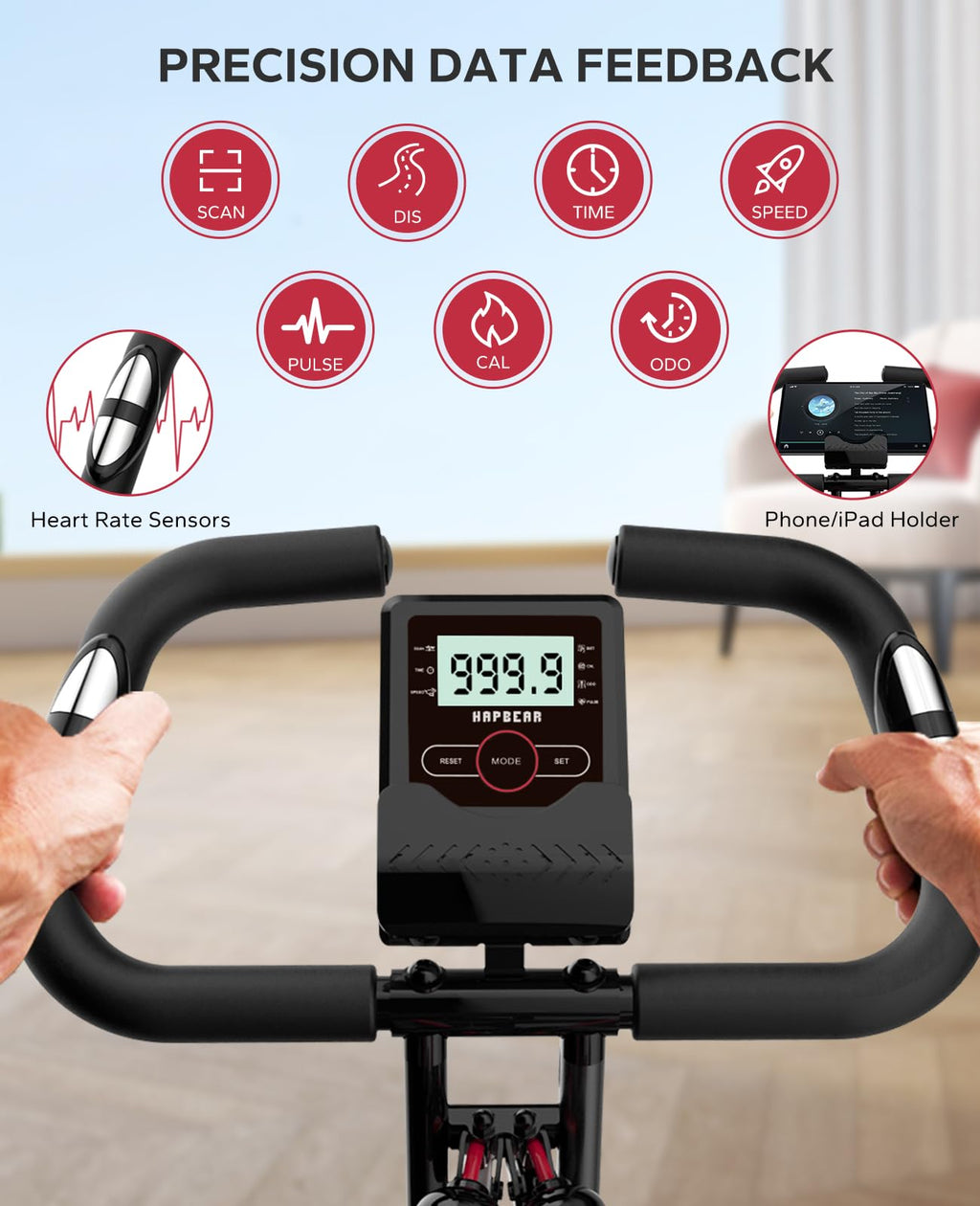 Hapbear Folding Exercise Bike Magnetic Foldable Stationary Bike, 3 In 1 Mode Indoor Upright Fitness Workout X-Bike With 8-Level