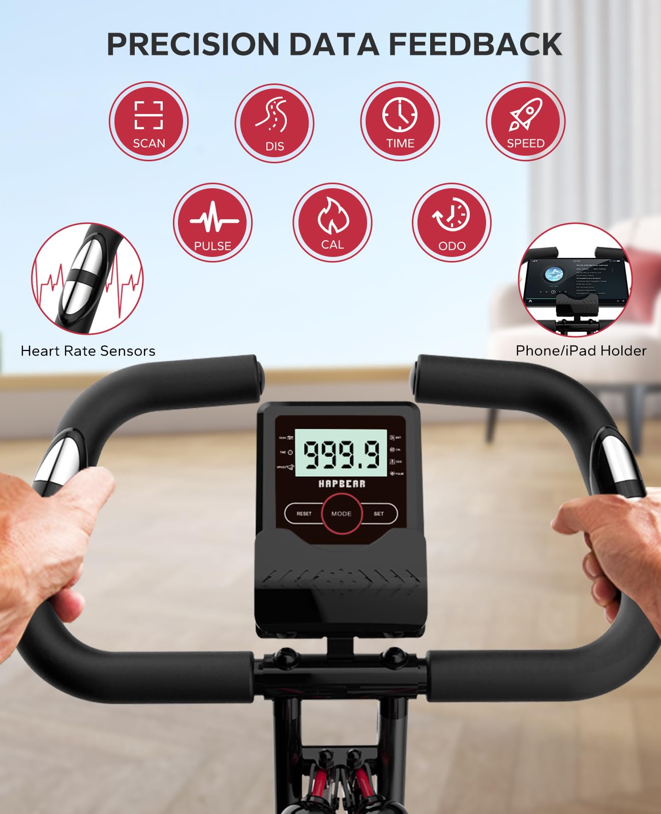 Hapbear Folding Exercise Bike Magnetic Foldable Stationary Bike, 3 In 1 Mode Indoor Upright Fitness Workout X-Bike With 8-Level