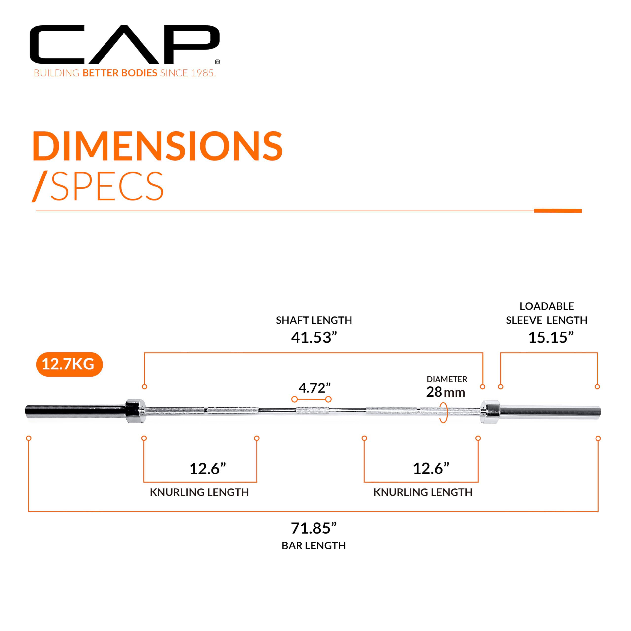 CAP Barbell 6-Foot Olympic 2-Inch Barbell | Olympic Weightlifting Bar for Squats, Deadlifts, Bench Press, Rows, and Curls