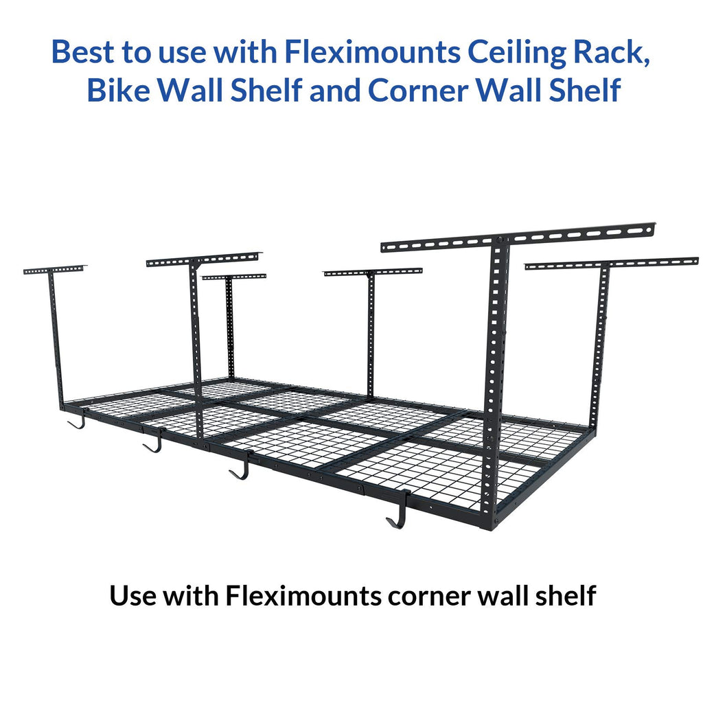 Fleximounts 4-Pack Add-On Storage Rail Hook Accessory For Garage Ceiling Storage Rack And Wall Shelving, Black