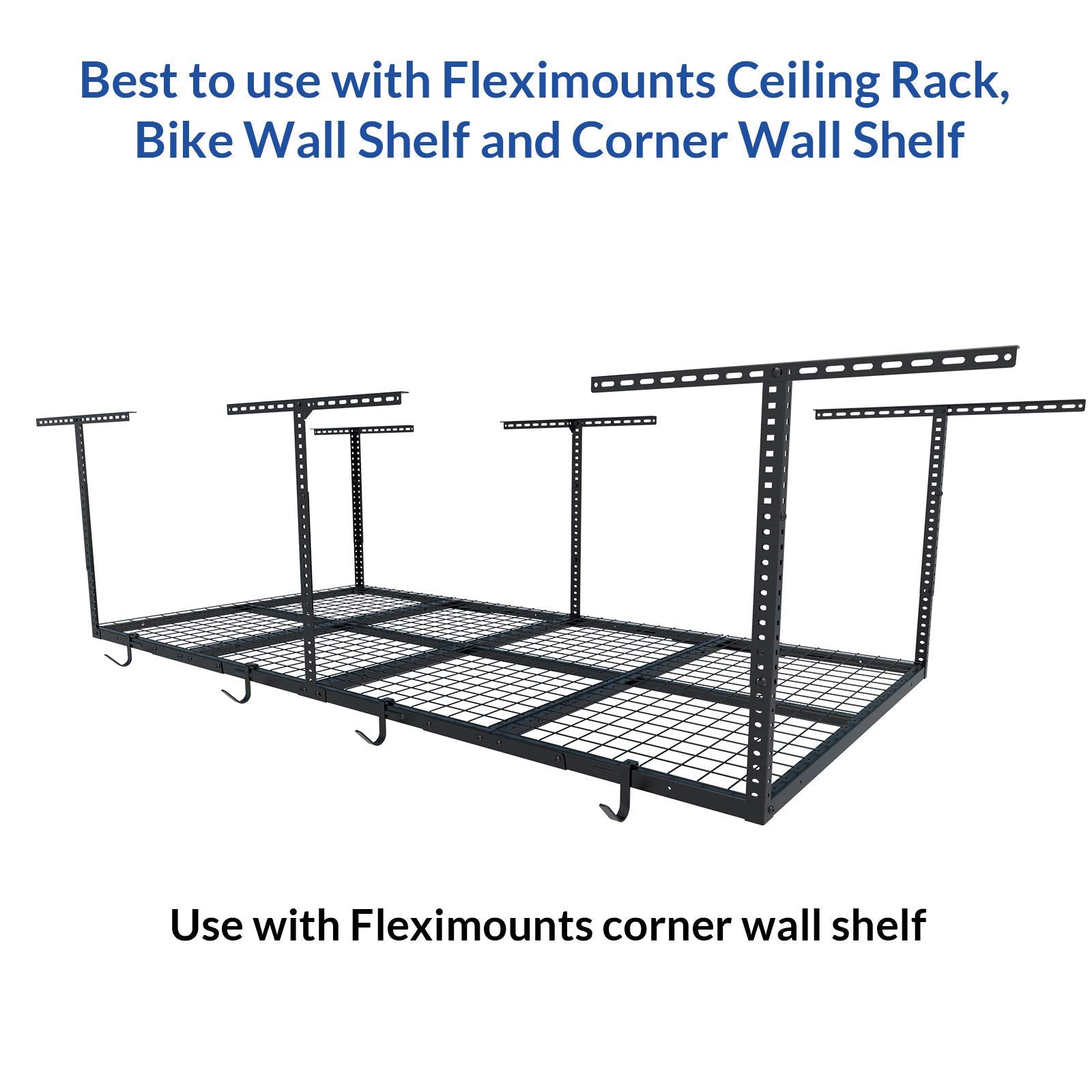 Fleximounts 4-Pack Add-On Storage Rail Hook Accessory For Garage Ceiling Storage Rack And Wall Shelving, Black