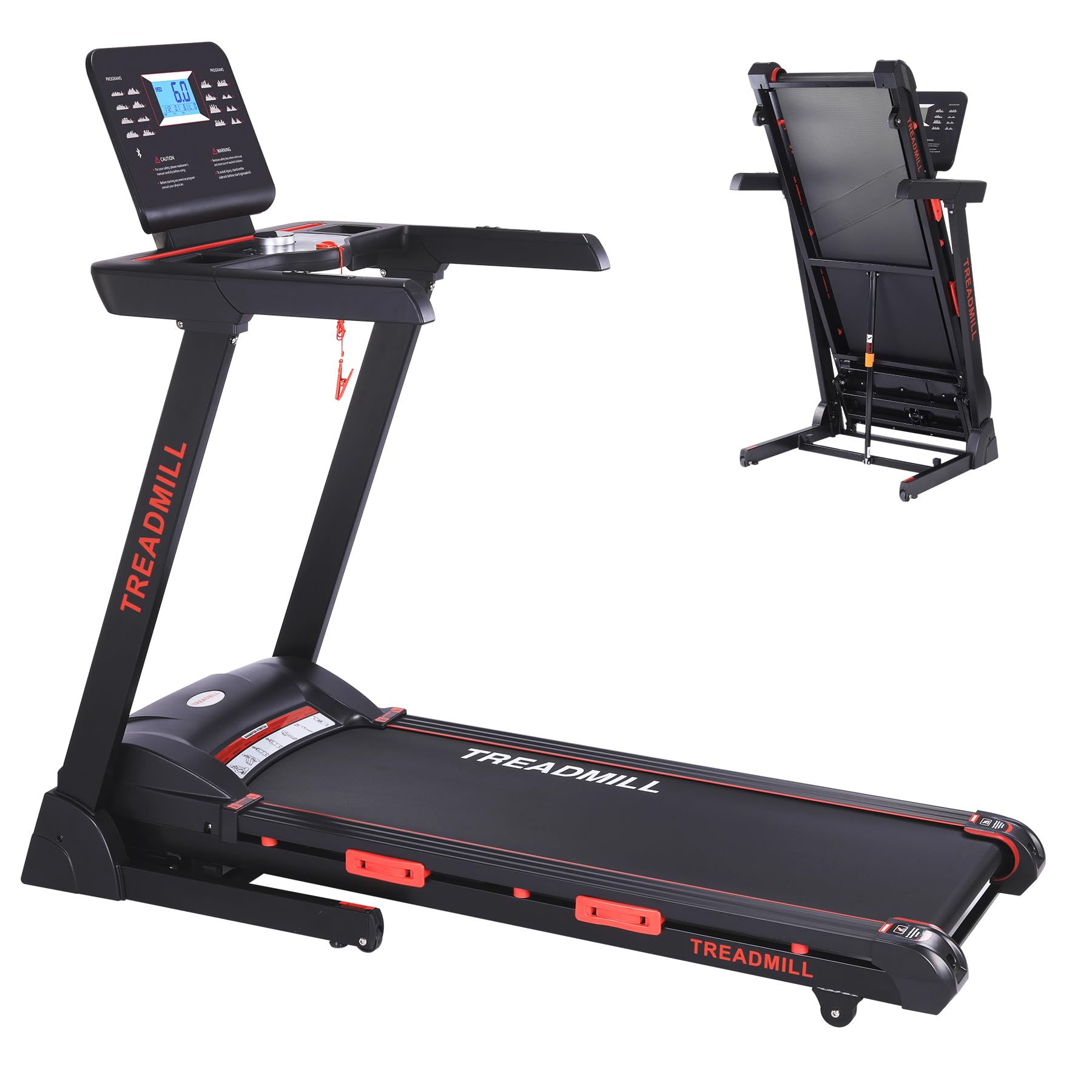 Hipicute Treadmill with Auto Incline,Running Machine with Heart Sensor,3.5 HP Quiet Brushless,8.7 MPH, Shuttle Buttons,48 * 18in