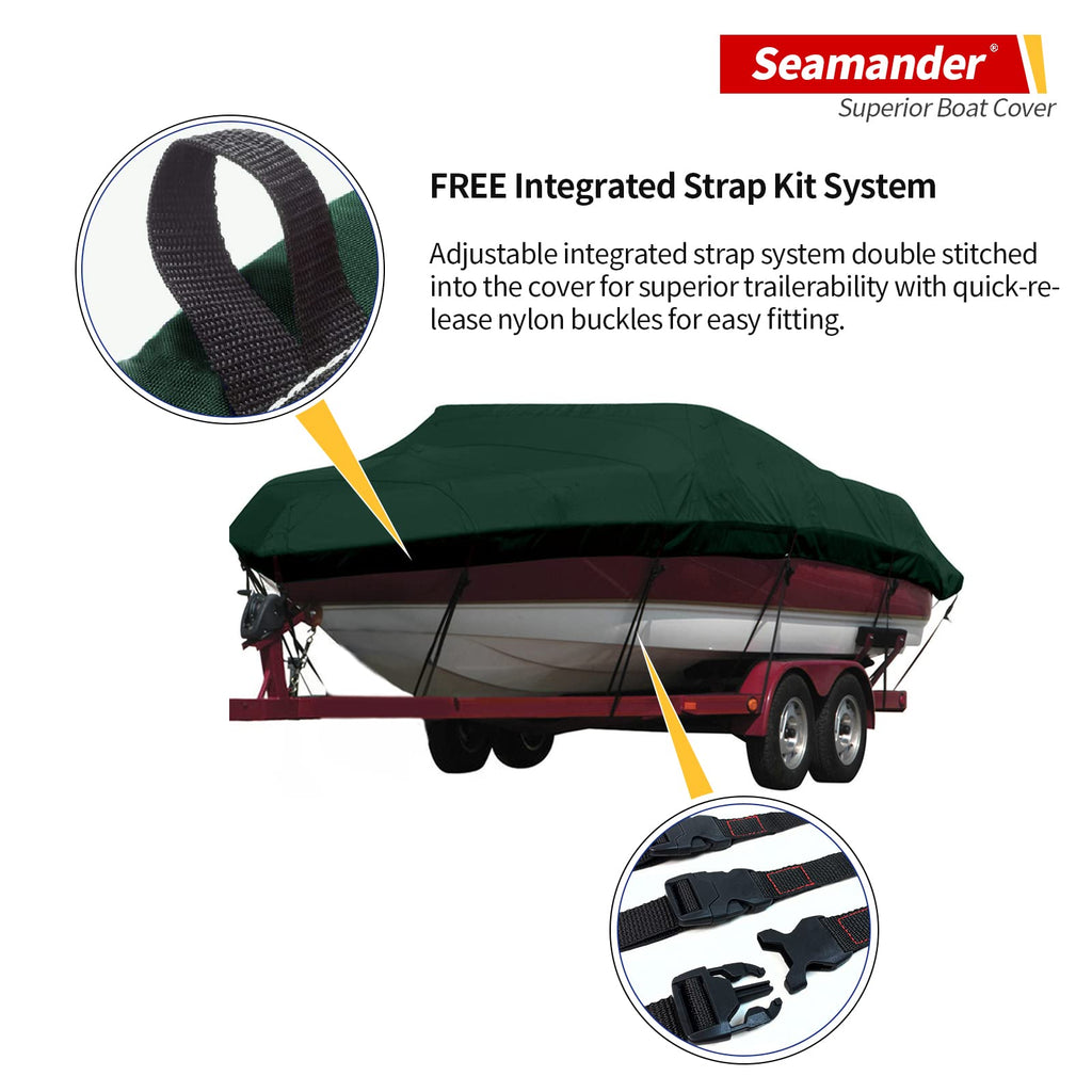 Seamander Waterproof Boat Cover, Solution-Dyed Yarn Marine Grade Cover Fits 20' To 22' Ft Bass, V-Hull, Tri-Hull, Fish & Ski, Ru