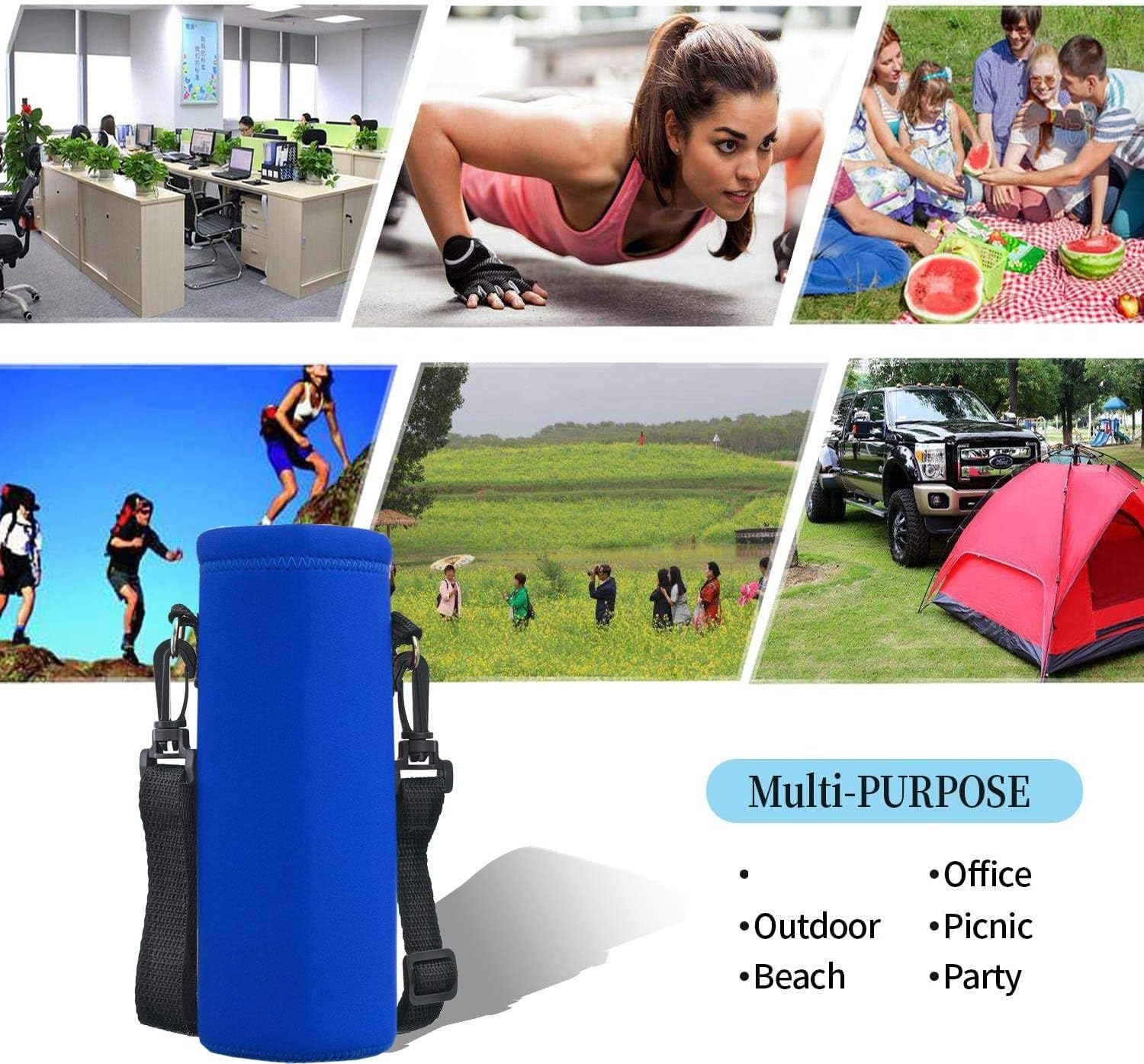 Aupet Water Bottle Sling Carrier,Insulated Water Bottle Holder Bag Case Pouch For Boys Girls 500Ml Adjustable Shoulder Strap, Gr