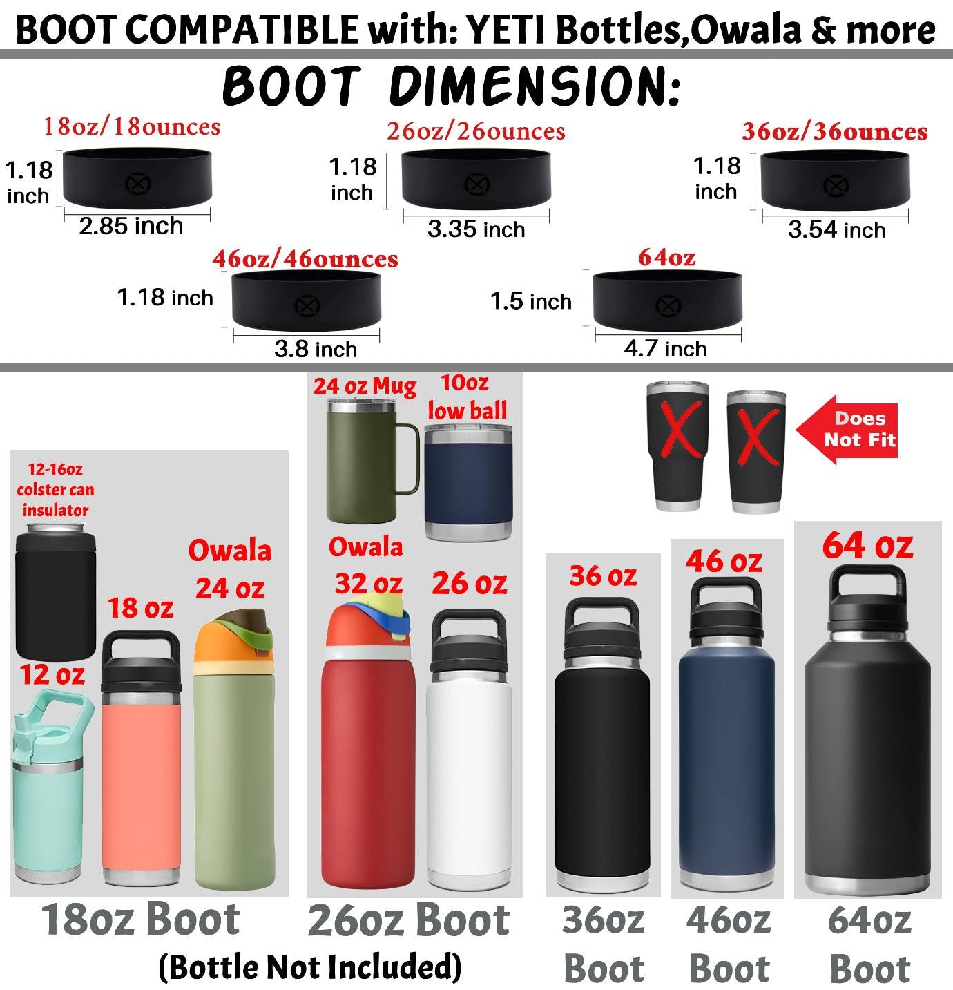 One Missionx Protective Silicone Boot Sleeve Compatible With Yeti 46Oz 36Oz 26Oz 18Oz 12Oz Water Bottles, Anti-Slip Bottom Cover