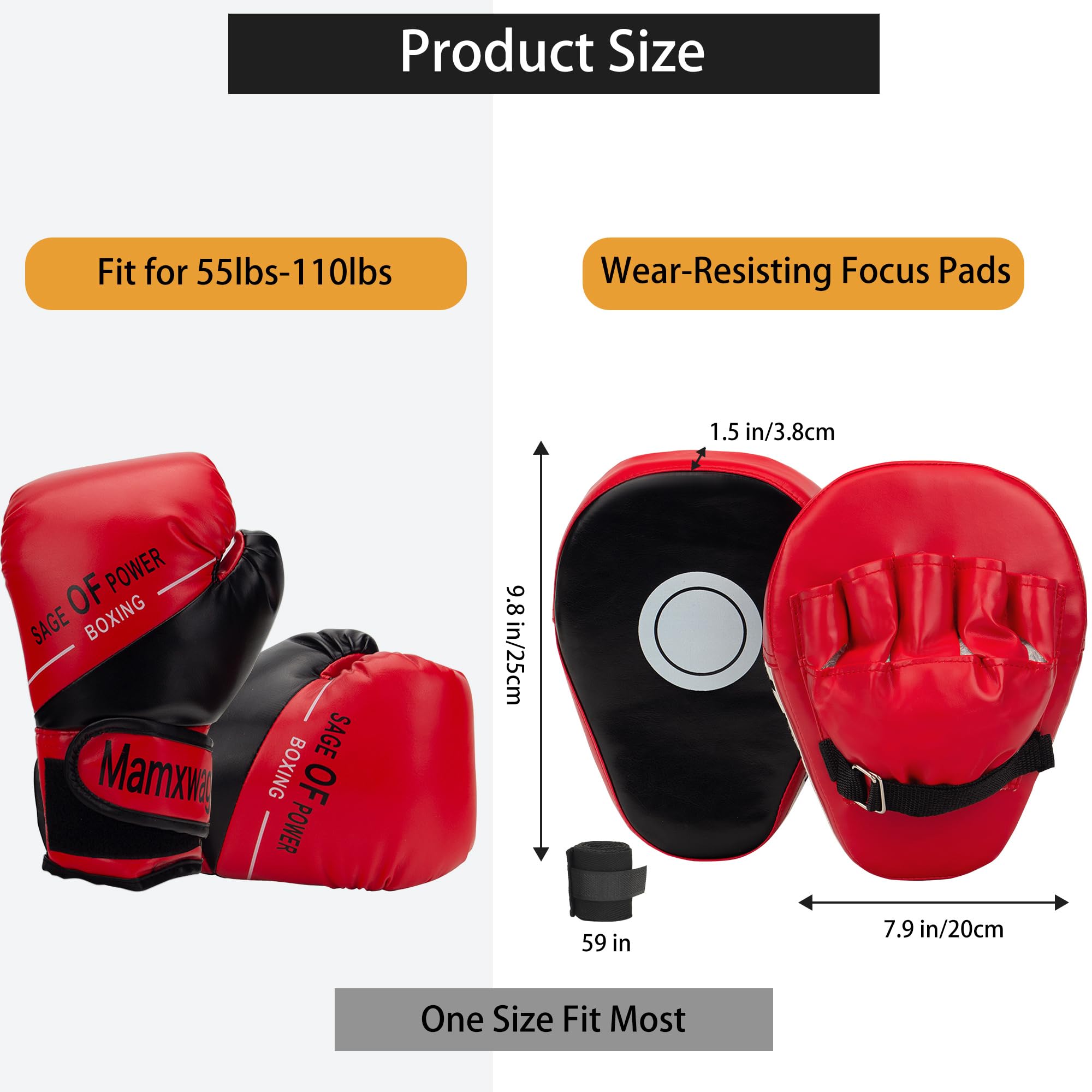 Mamxwaga 3-In-1 Boxing Gloves And Punching Mitts Set For Kids, Sports Boxing Gloves Boxing Pads With Hand Wraps, Kids Boxing Equ