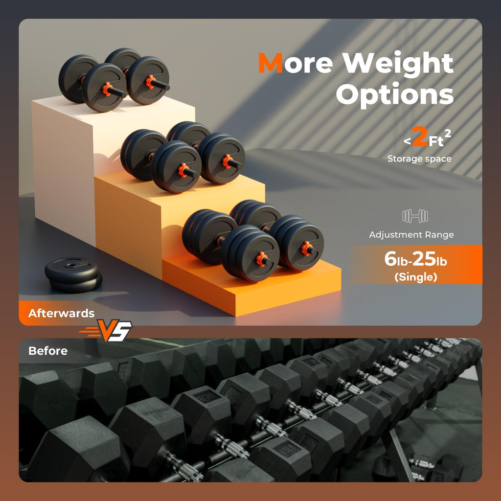 Feierdun Adjustable Dumbbells, 50Lbs Free Weight Set With Connector, 4 In1 Dumbbells Set Used As Barbell, Kettlebells, Push Up S